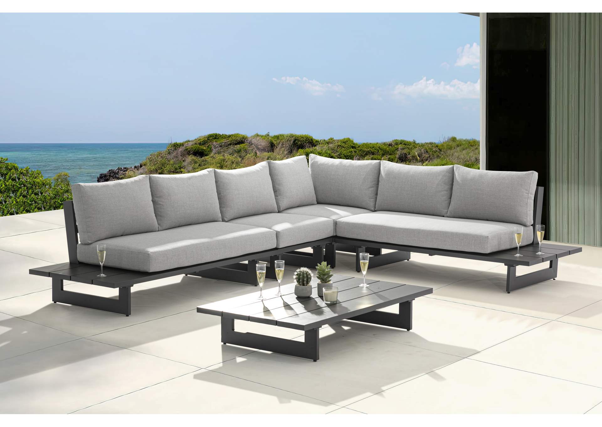Maldives Grey Water Resistant Fabric Outdoor Patio Modular Sectional,Meridian Furniture