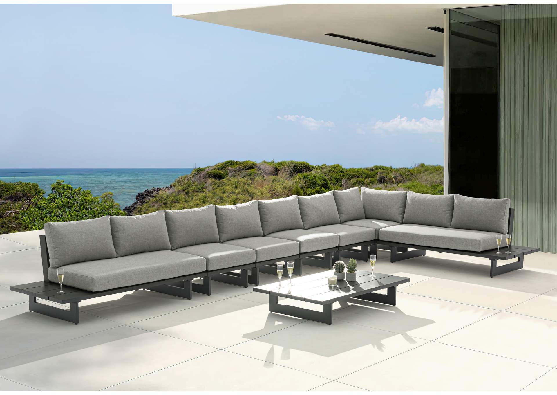 Maldives Grey Water Resistant Fabric Outdoor Patio Modular Sectional,Meridian Furniture