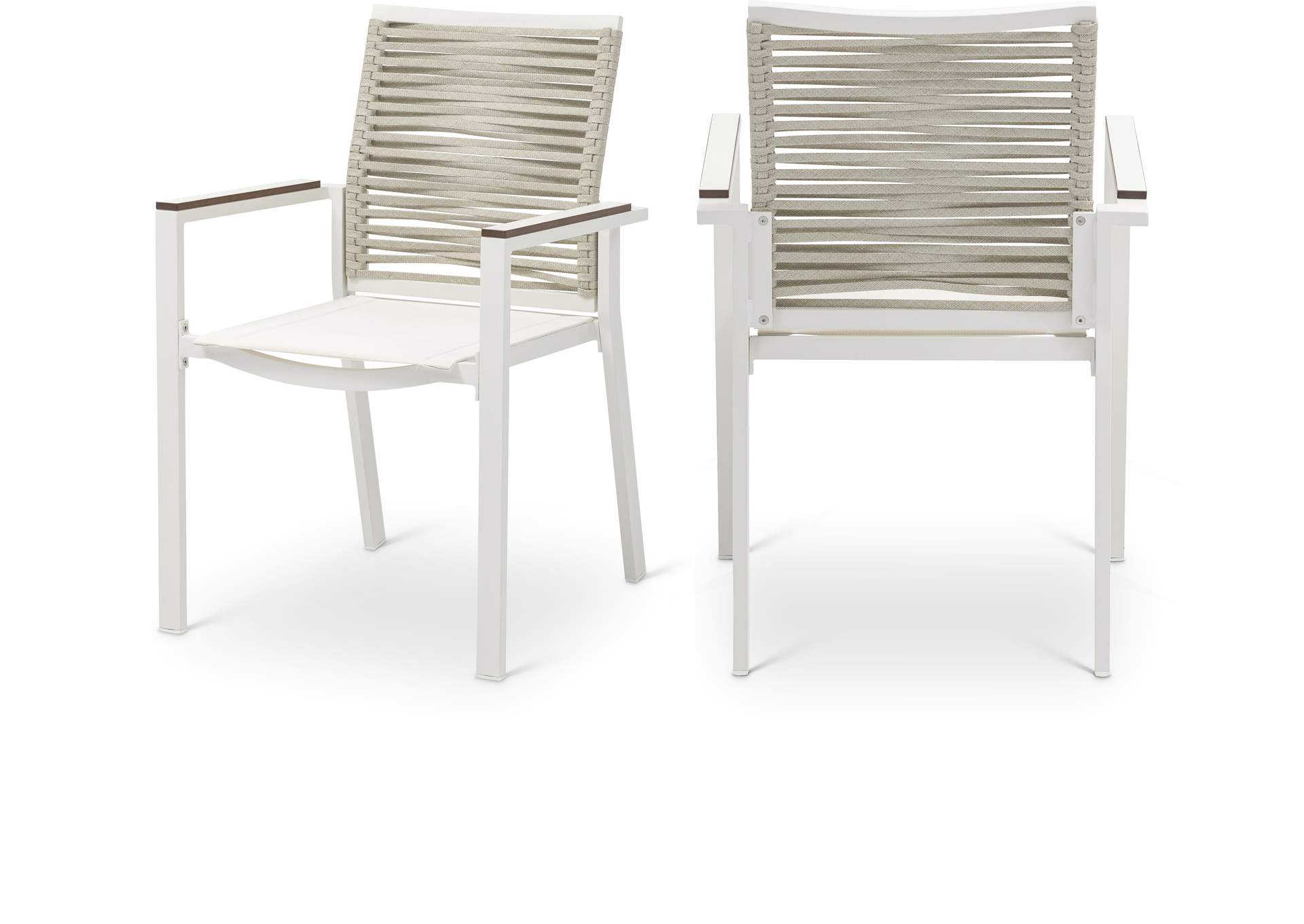 Maldives Beige Rope Fabric Outdoor Patio Dining Arm Chair Set of 2,Meridian Furniture