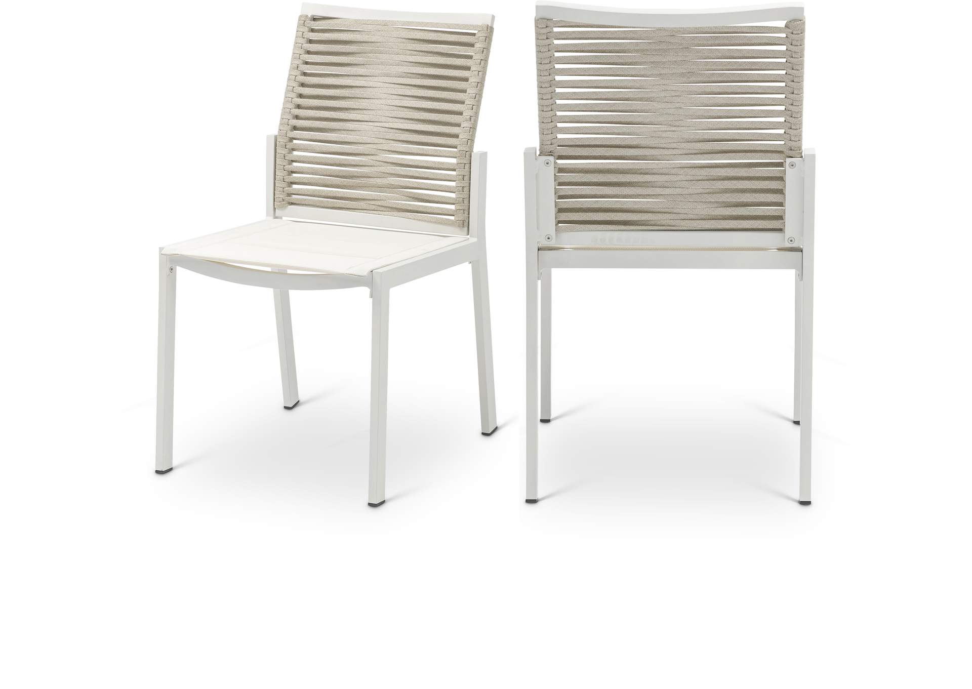 Maldives Beige Rope Fabric Outdoor Patio Dining Side Chair Set of 2,Meridian Furniture