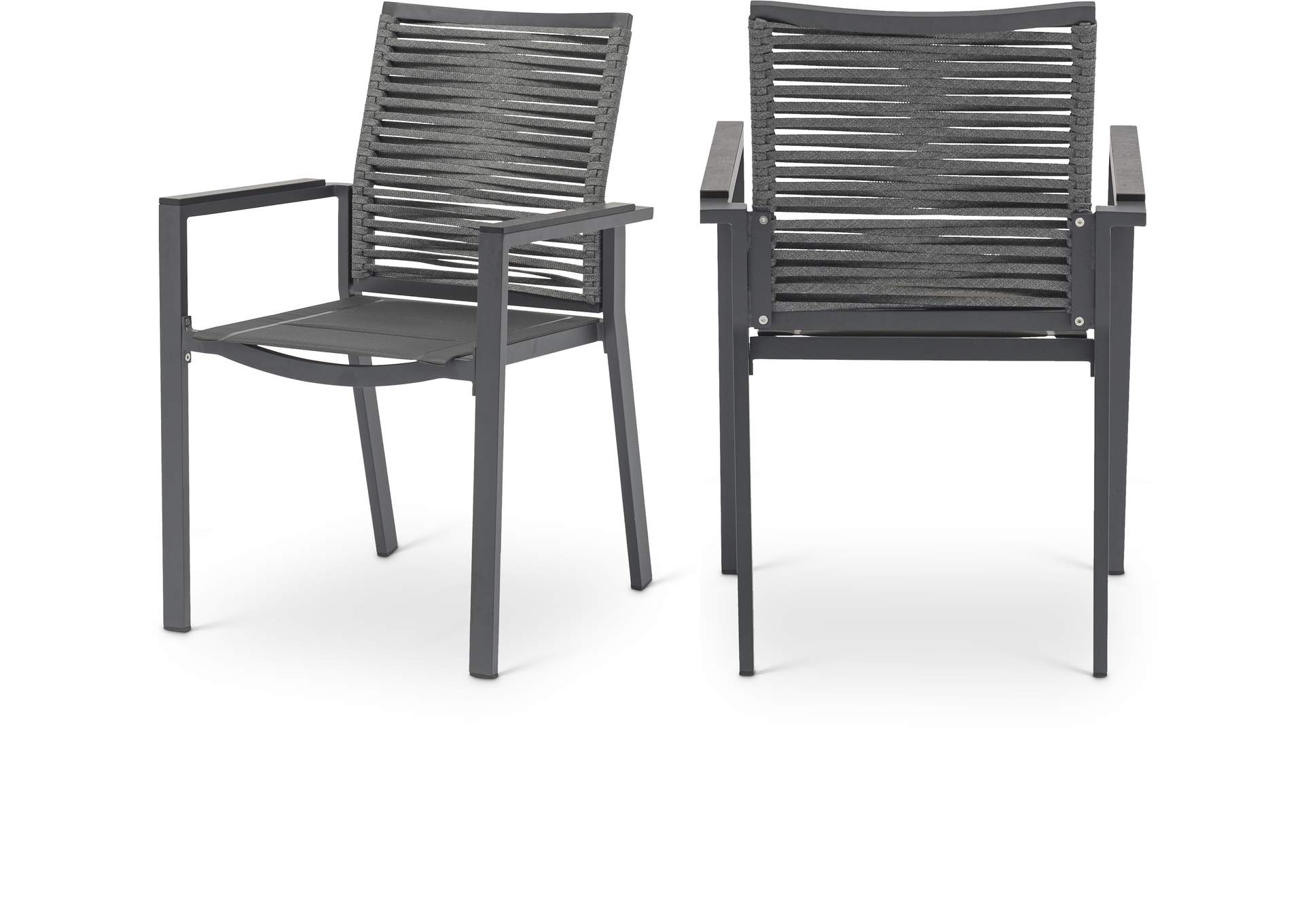 Maldives Grey Rope Fabric Outdoor Patio Dining Arm Chair Set of 2,Meridian Furniture