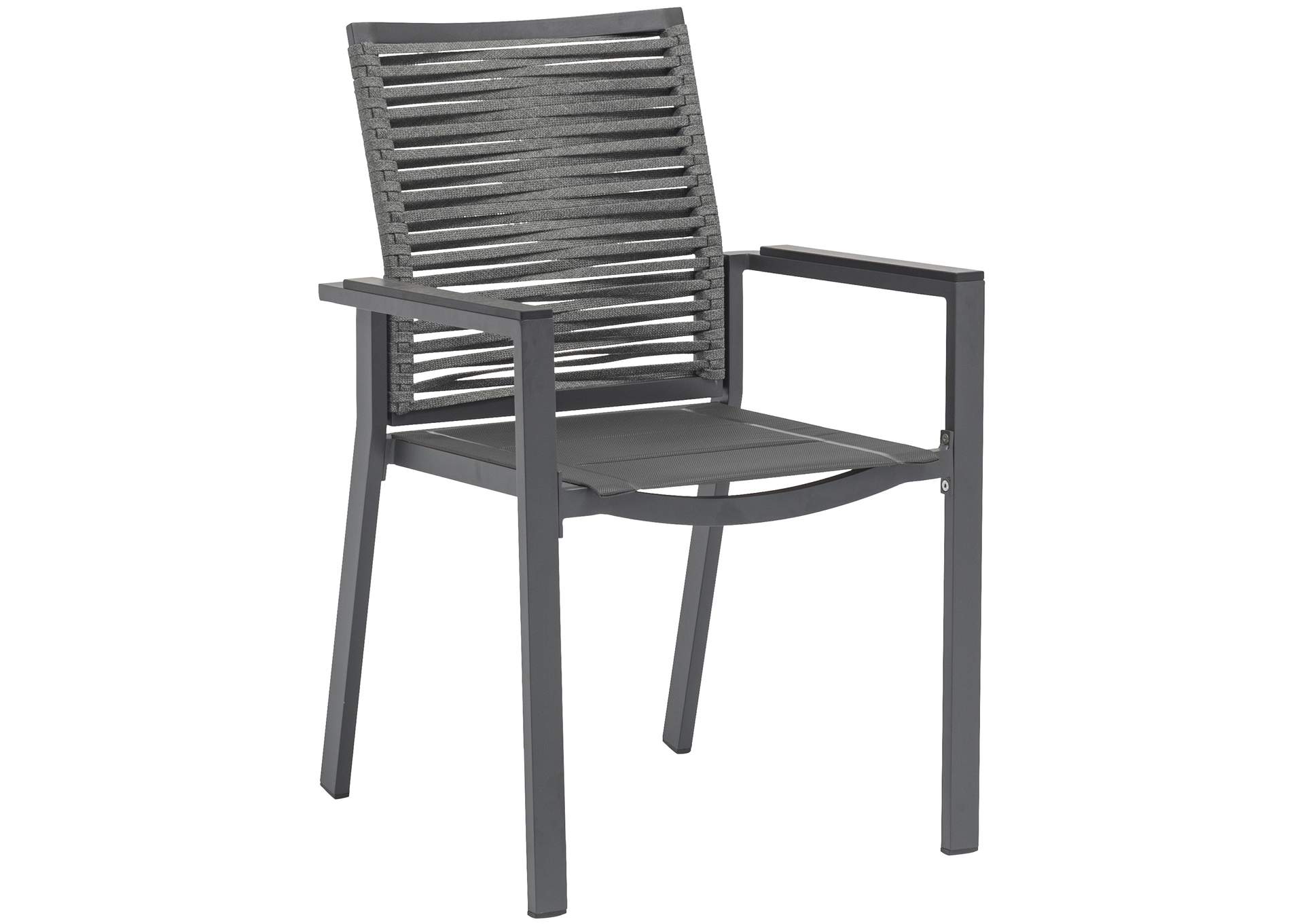 Maldives Grey Rope Fabric Outdoor Patio Dining Arm Chair Set of 2,Meridian Furniture