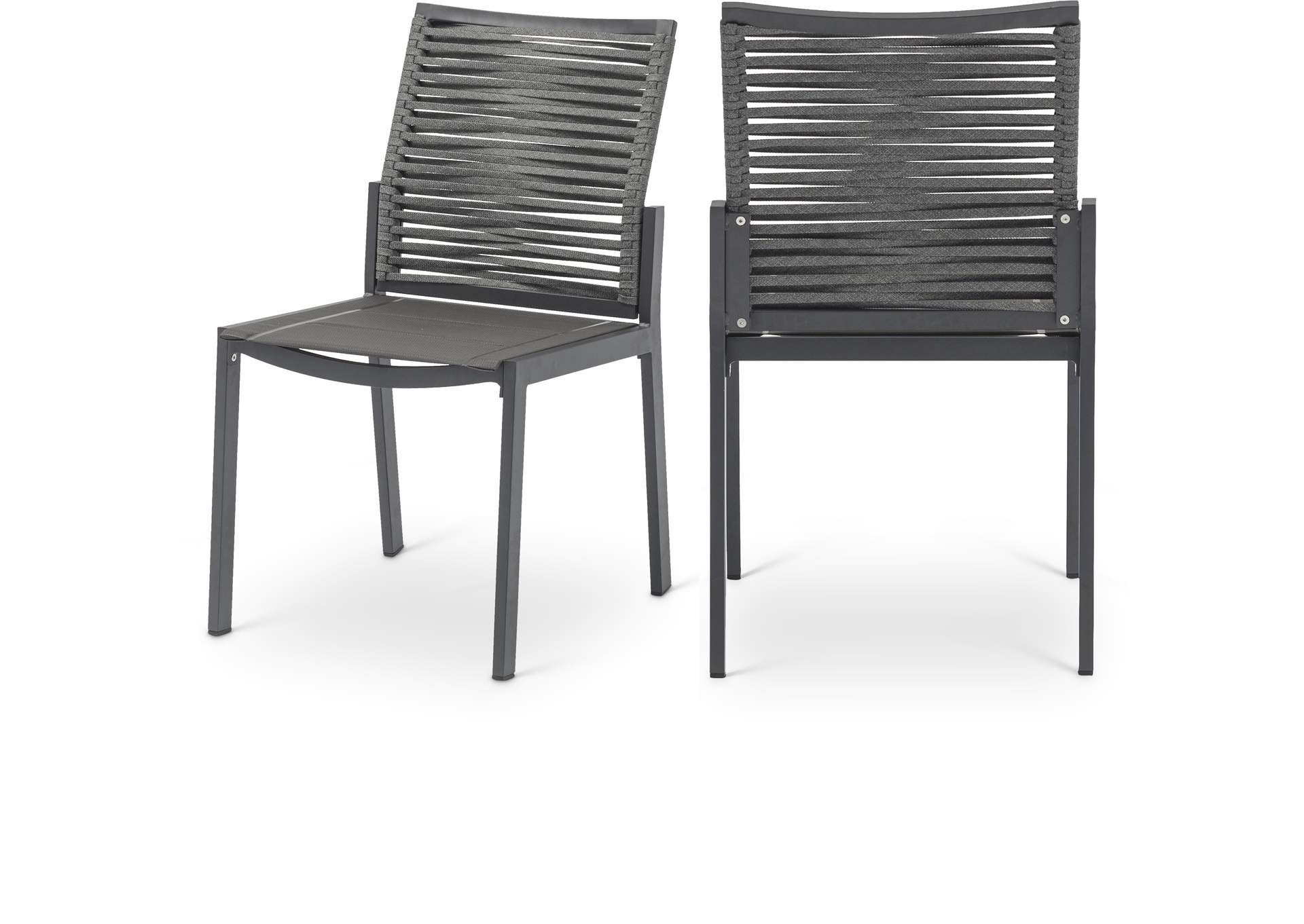 Maldives Grey Rope Fabric Outdoor Patio Dining Side Chair Set of 2,Meridian Furniture