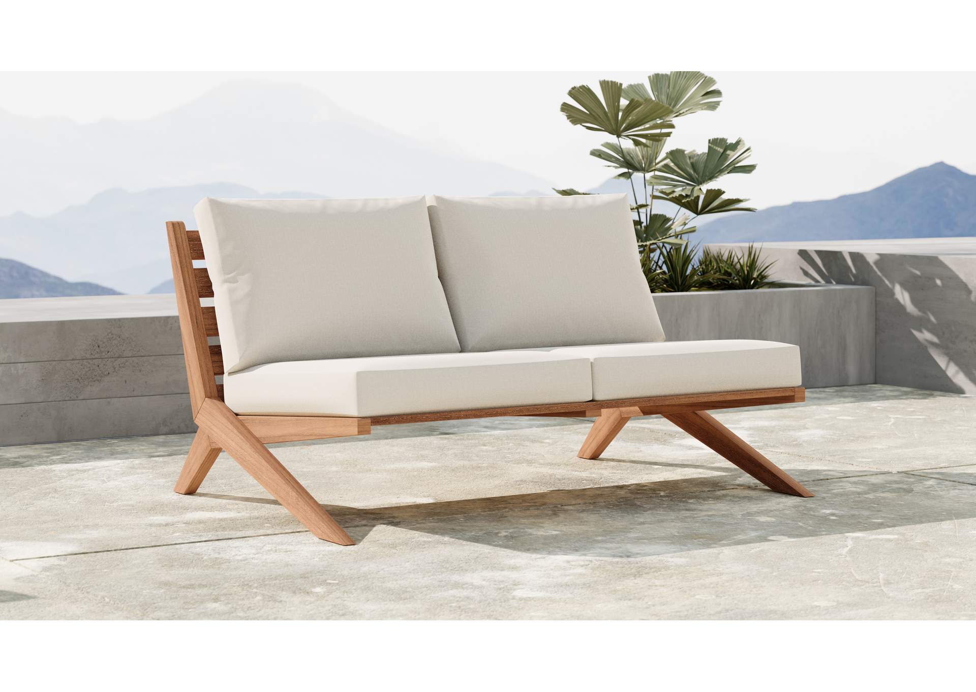 Tahiti Off White Water Resistant Fabric Outdoor Loveseat,Meridian Furniture