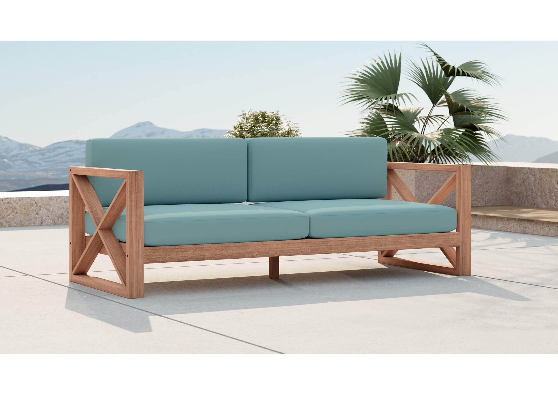 Anguilla Blue Water Resistant Fabric Outdoor Sofa,Meridian Furniture