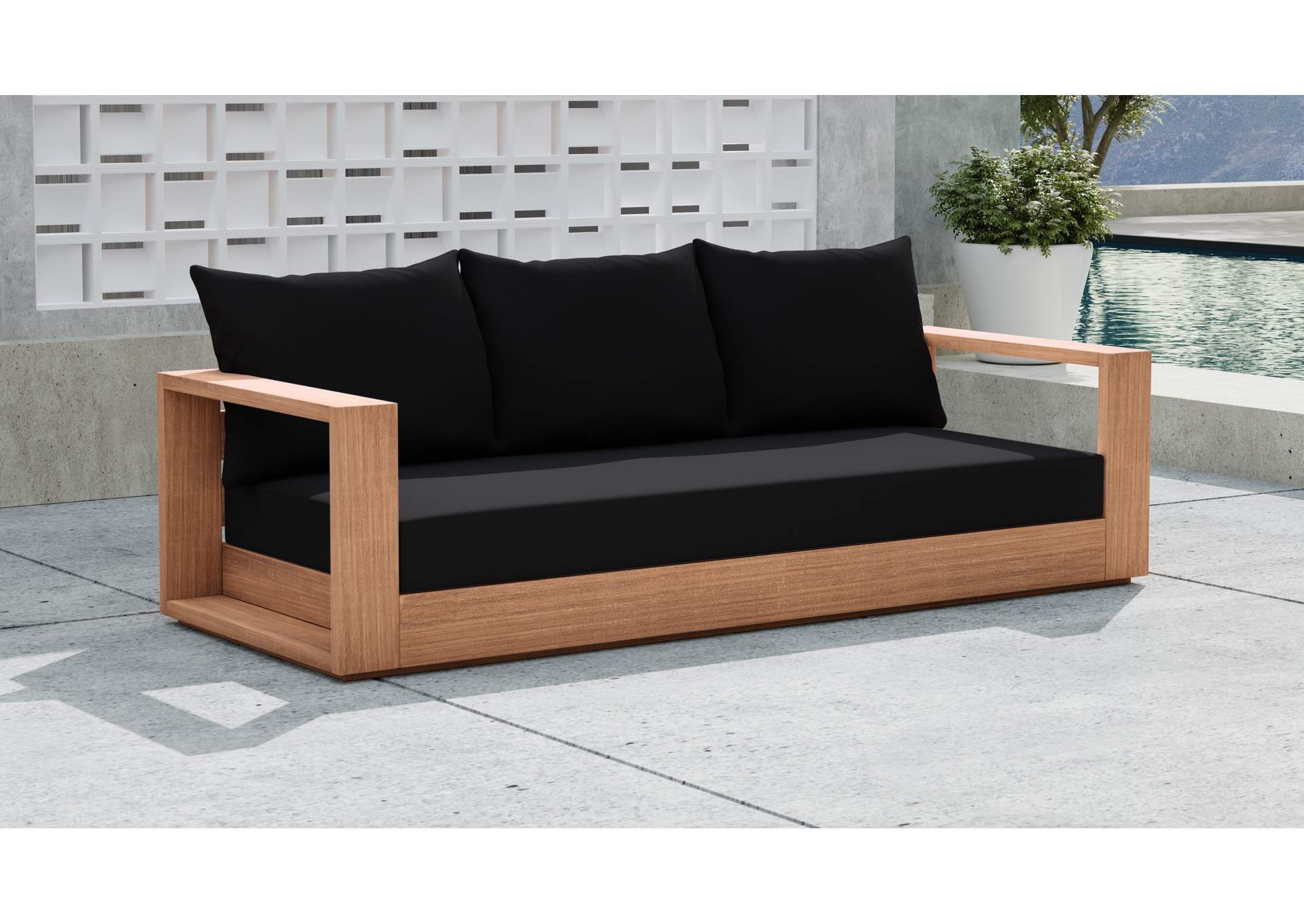Tulum Black Water Resistant Fabric Outdoor Sofa,Meridian Furniture