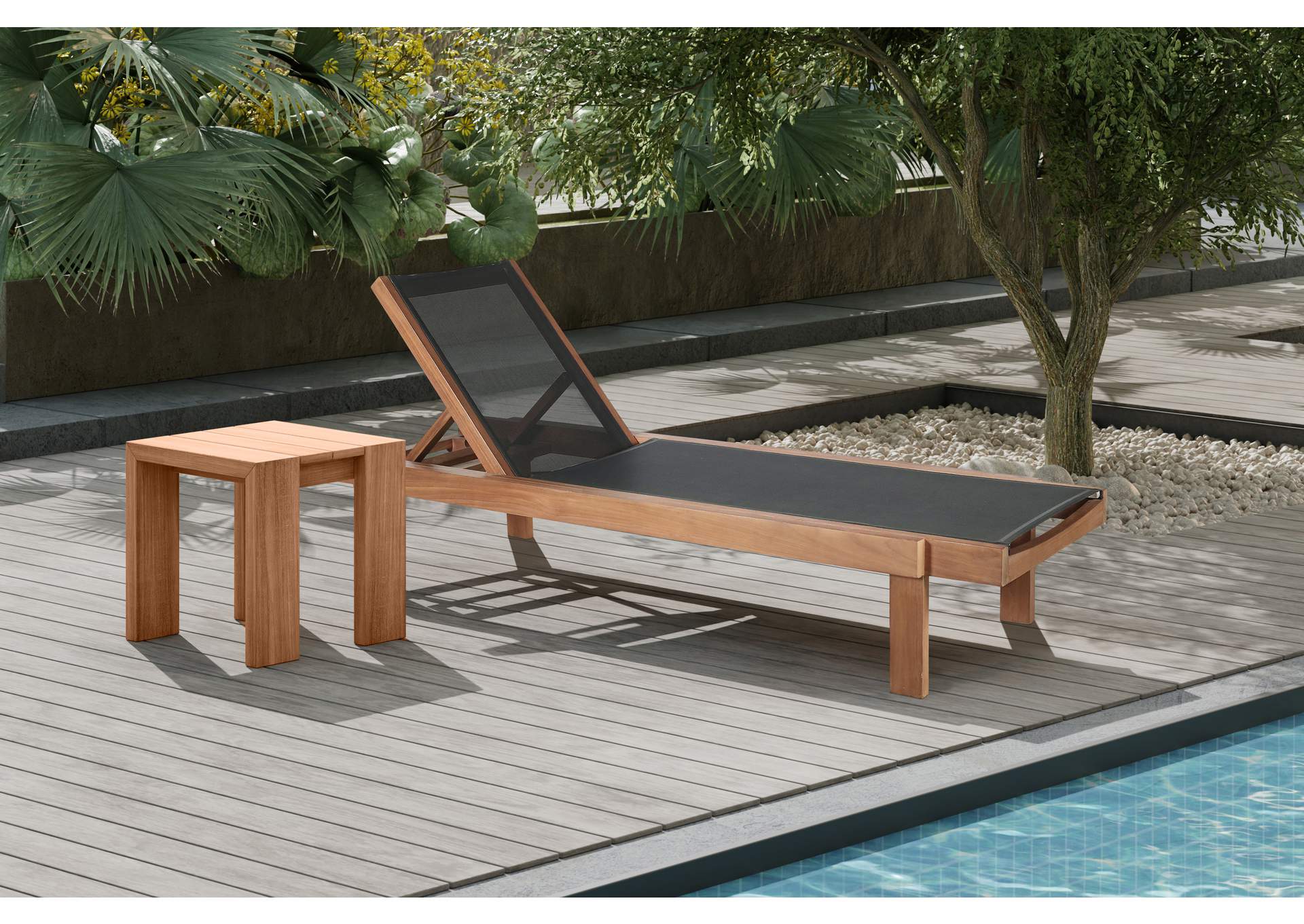 Tulum Black Water Resistant Fabric Outdoor Patio Lounger,Meridian Furniture