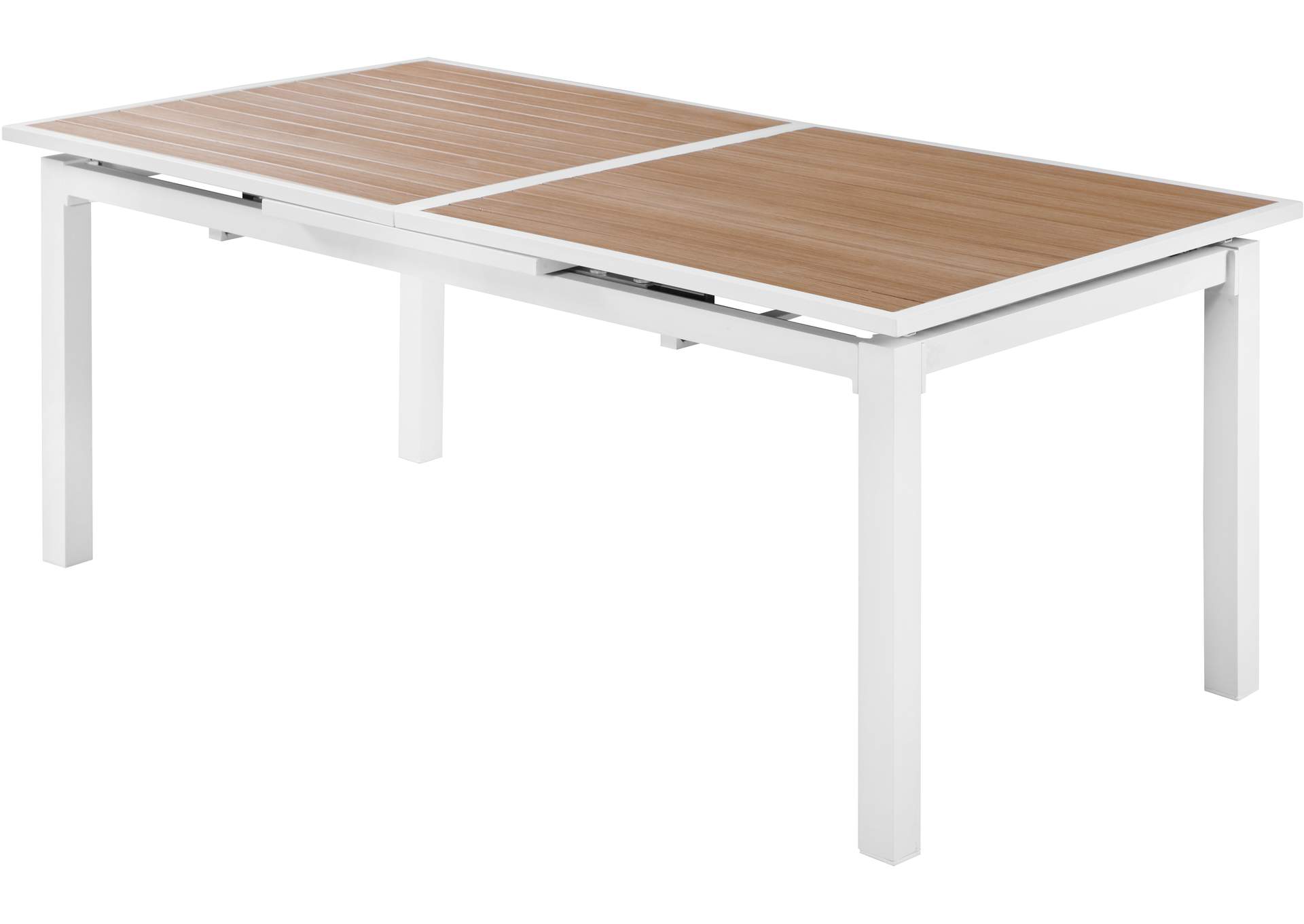 Nizuc Brown Wood Look Accent Paneling Outdoor Patio Extendable Aluminum Dining Table,Meridian Furniture