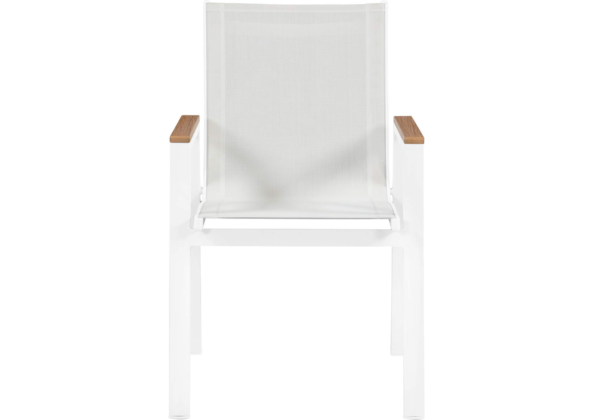 Nizuc White Mesh Water Resistant Fabric Outdoor Patio Aluminum Mesh Dining Arm Chair Set of 2,Meridian Furniture