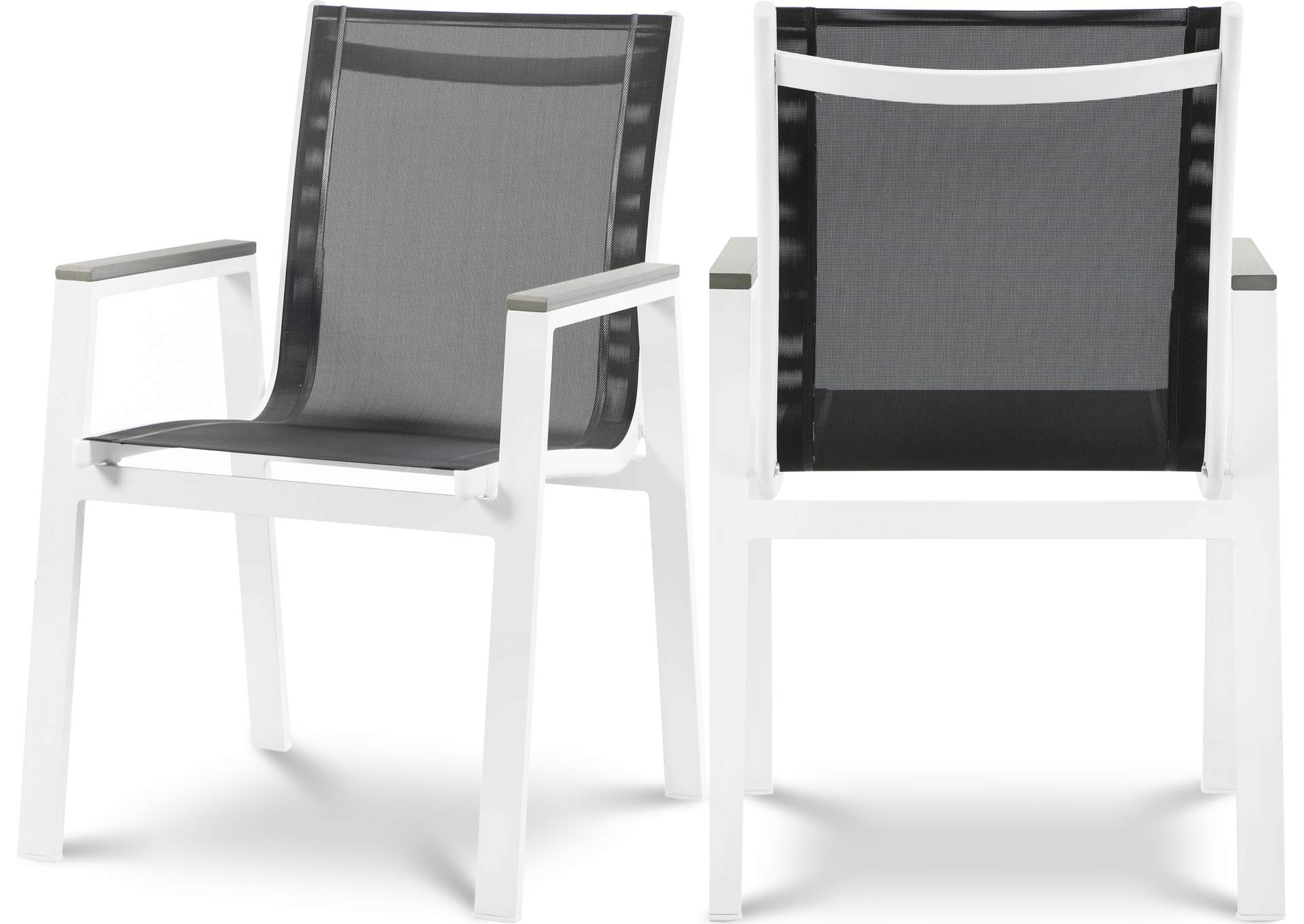 Nizuc Black Mesh Water Resistant Fabric Outdoor Patio Aluminum Mesh Dining Arm Chair Set of 2,Meridian Furniture