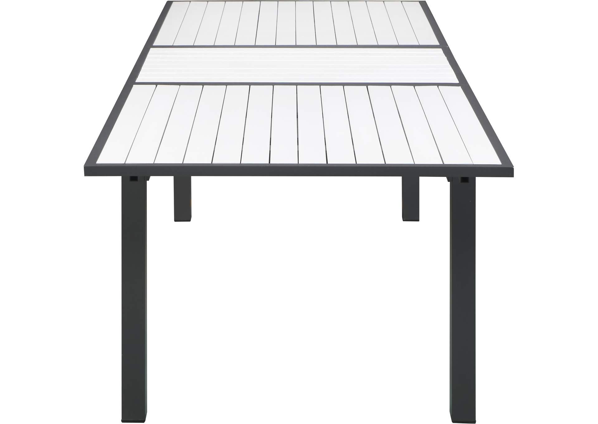 Nizuc White Wood Look Accent Paneling Outdoor Patio Aluminum Dining Table,Meridian Furniture