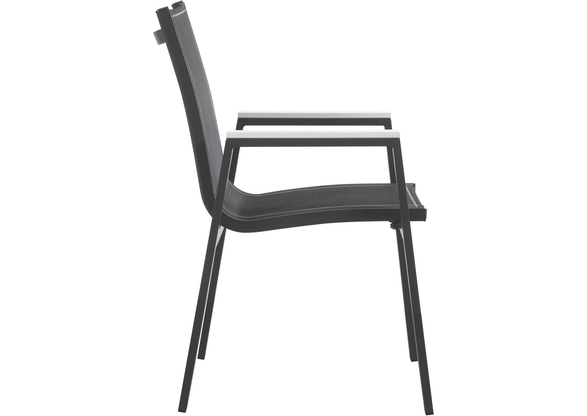 Nizuc Black Mesh Water Resistant Fabric Outdoor Patio Aluminum Mesh Dining Arm Chair Set of 2,Meridian Furniture