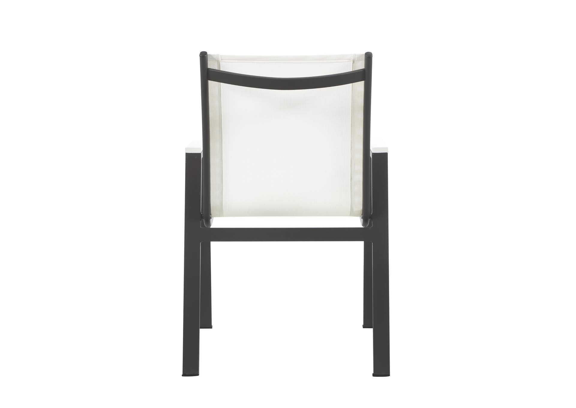 Nizuc White Mesh Water Resistant Fabric Outdoor Patio Aluminum Mesh Dining Arm Chair Set of 2,Meridian Furniture