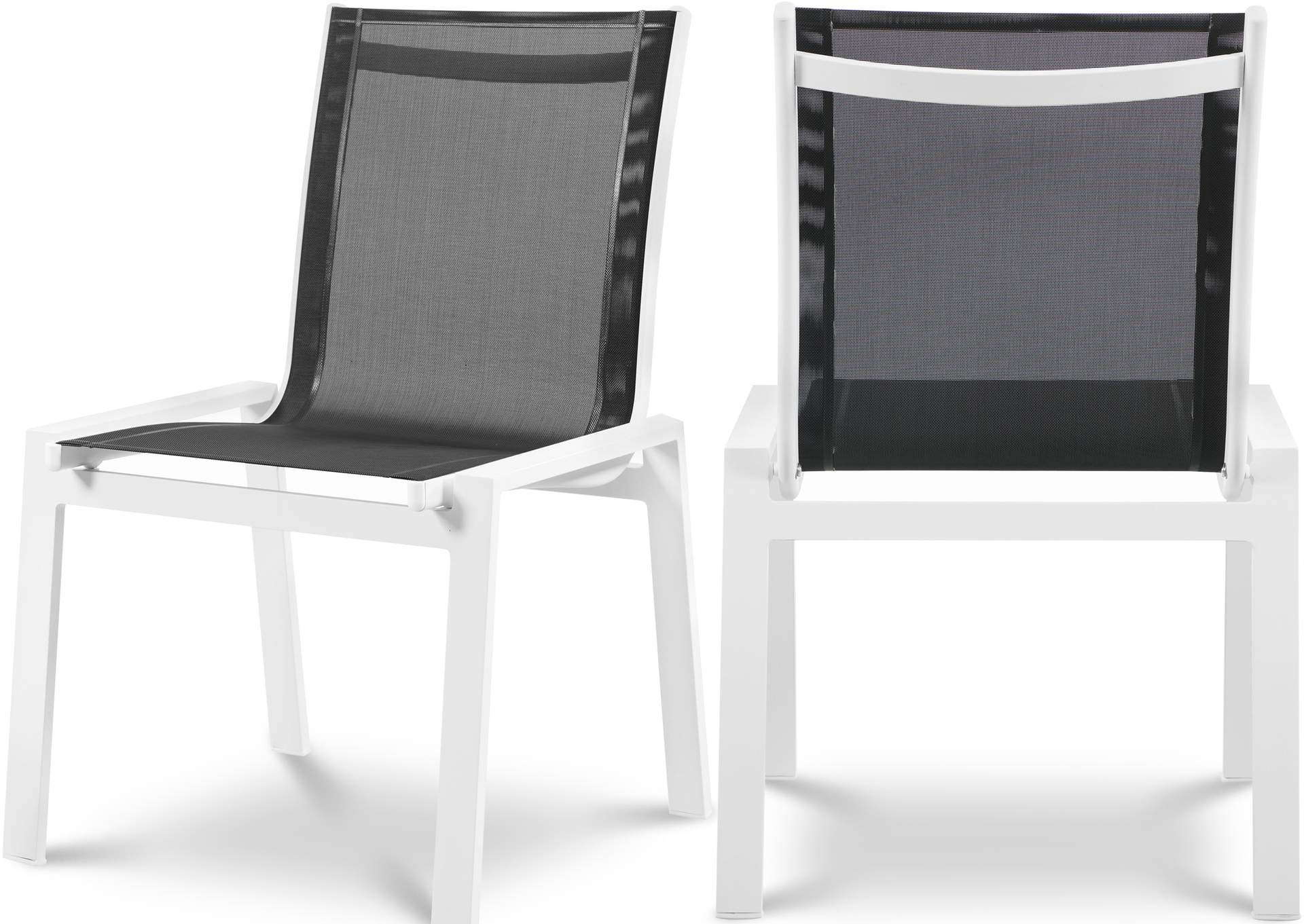 Nizuc Black Mesh Water Resistant Fabric Outdoor Patio Aluminum Mesh Dining Chair Set of 2,Meridian Furniture