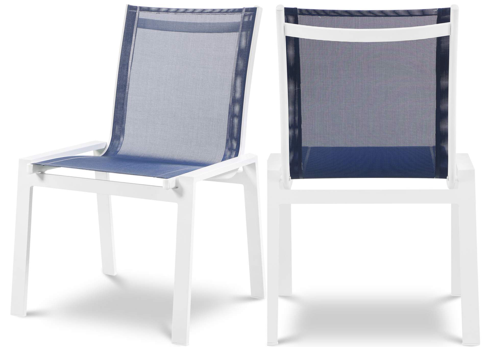Nizuc Navy Mesh Water Resistant Fabric Outdoor Patio Aluminum Mesh Dining Chair Set of 2,Meridian Furniture