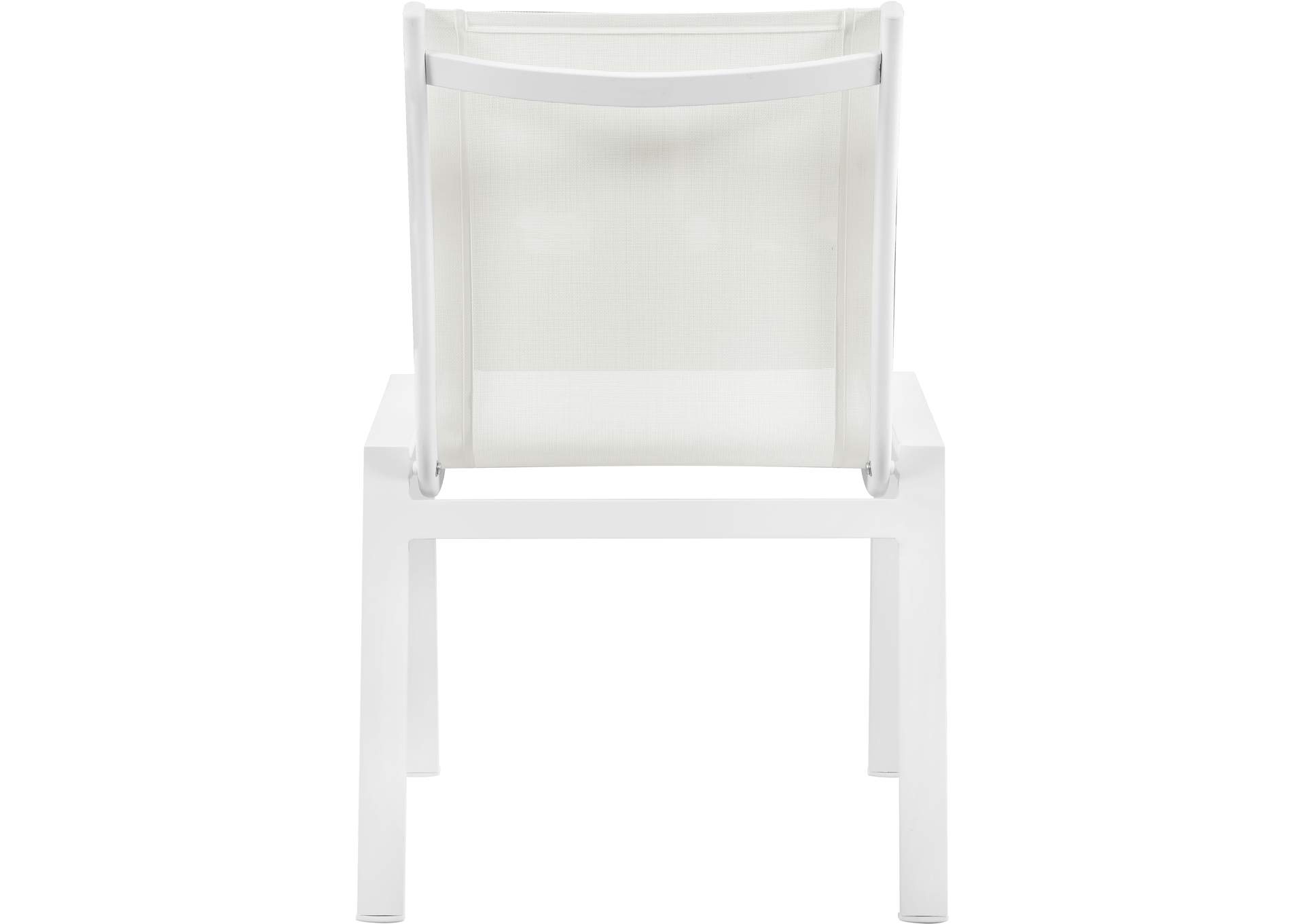 Nizuc White Mesh Water Resistant Fabric Outdoor Patio Aluminum Mesh Dining Chair Set of 2,Meridian Furniture