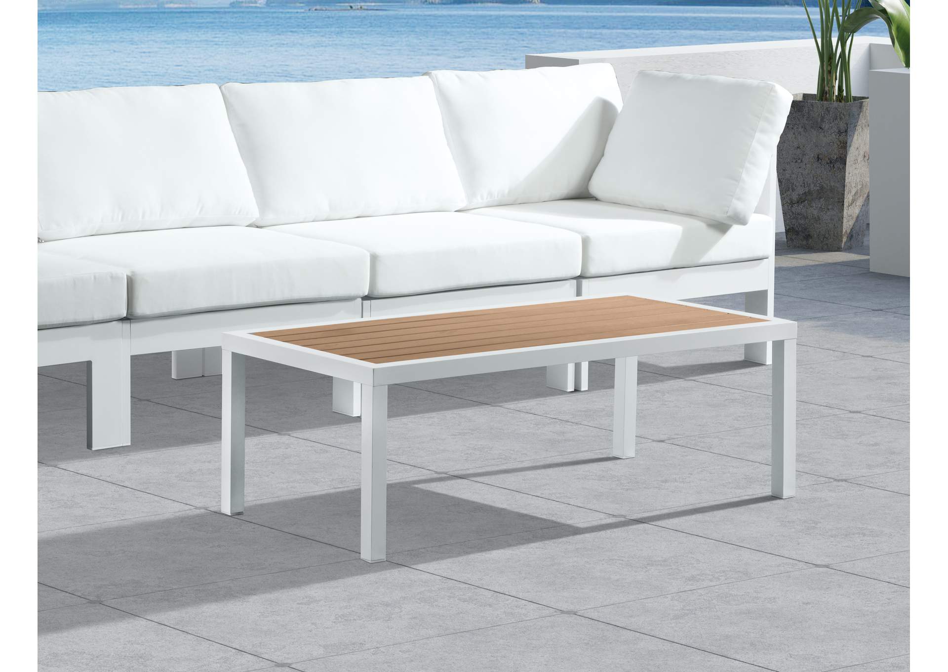 Nizuc Brown Wood Look Accent Paneling Outdoor Patio Aluminum Coffee Table,Meridian Furniture