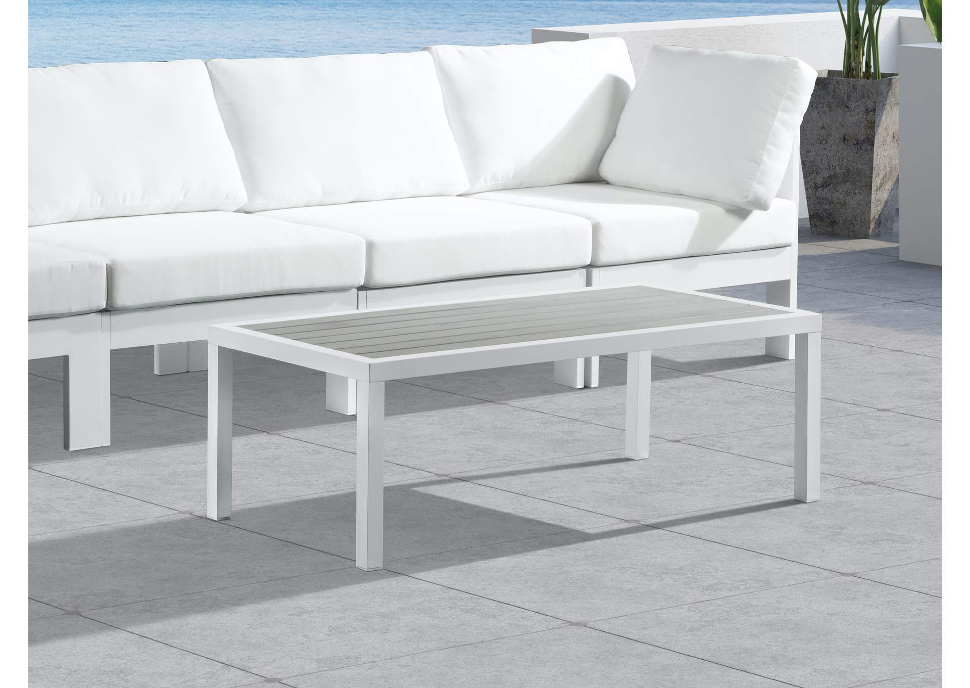 Nizuc Grey Wood Look Accent Paneling Outdoor Patio Aluminum Coffee Table,Meridian Furniture