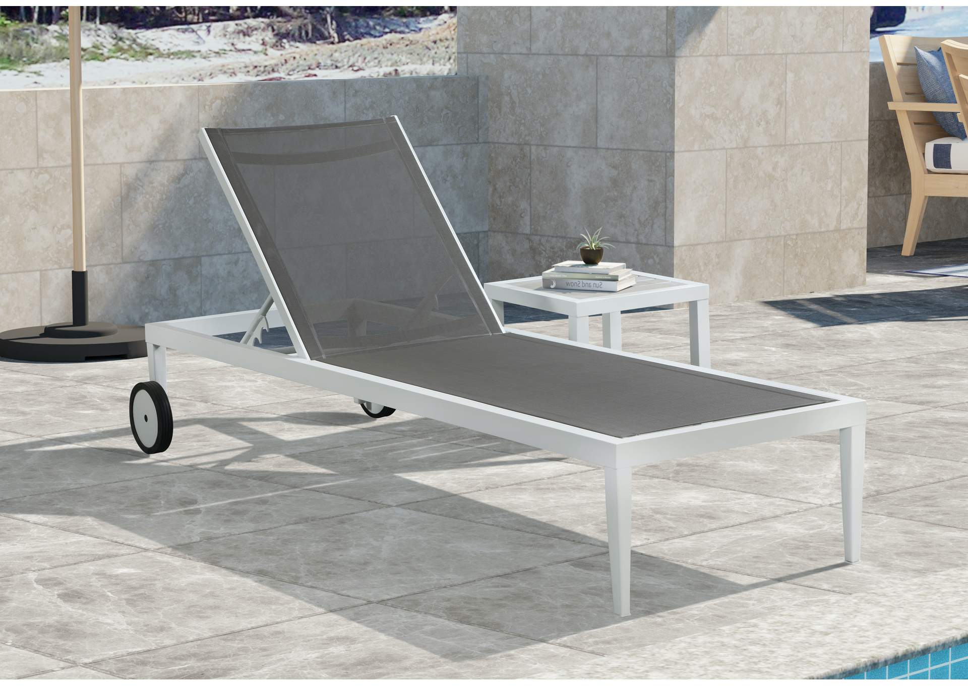 Nizuc Grey Wood Look Accent Paneling Outdoor Patio Aluminum End Table,Meridian Furniture