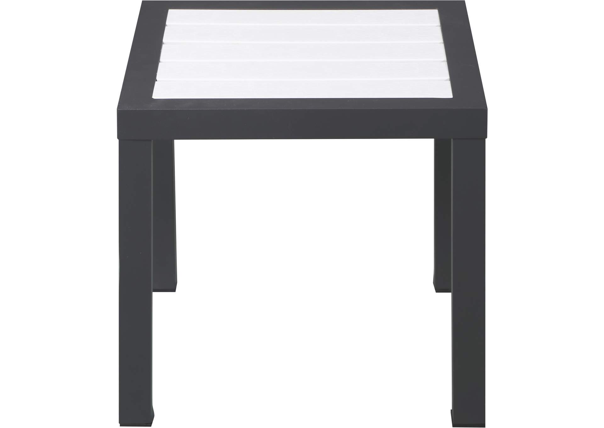 Nizuc White Wood Look Accent Paneling Outdoor Patio Aluminum End Table,Meridian Furniture