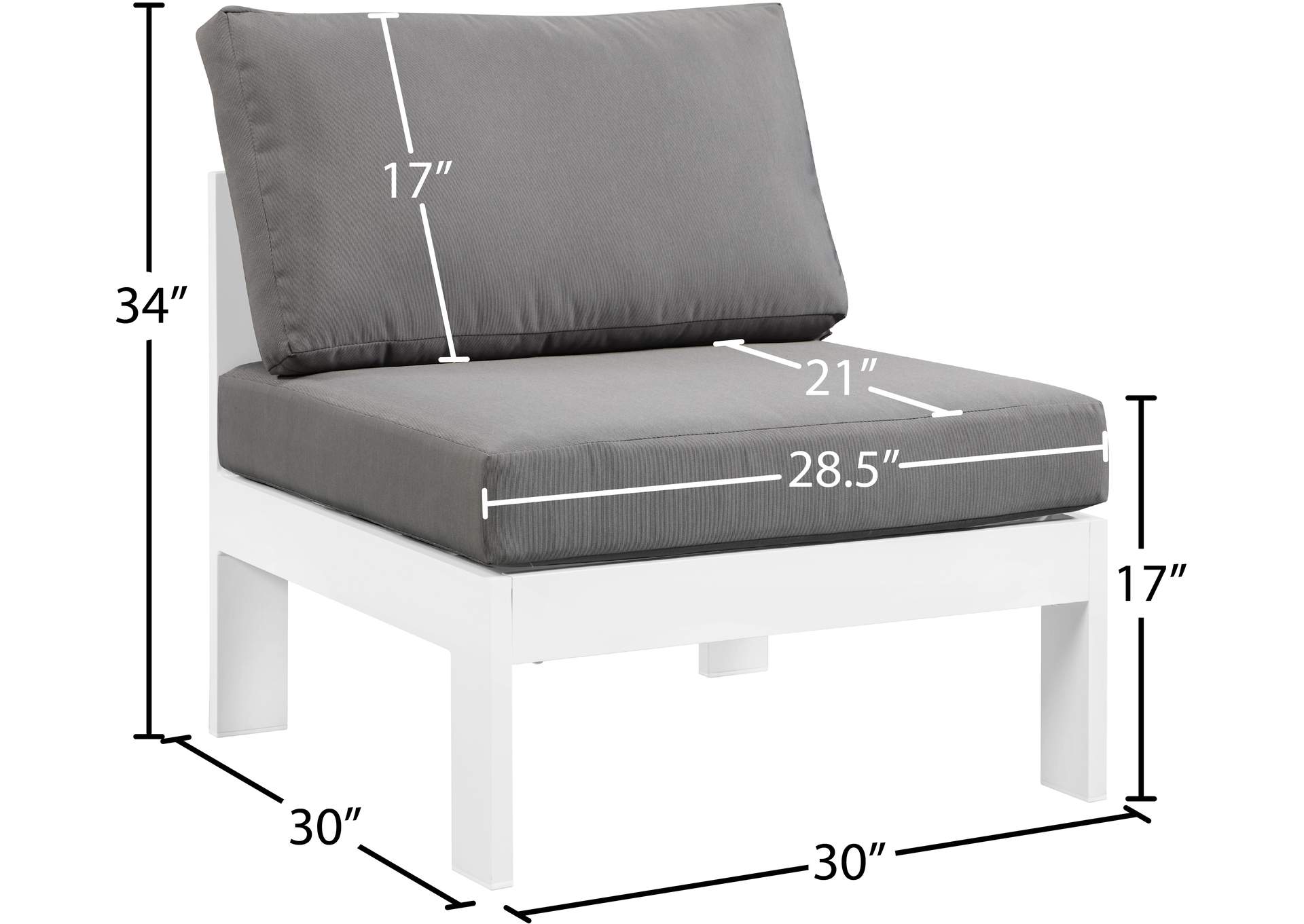 Nizuc Grey Waterproof Fabric Outdoor Patio Aluminum Armless Chair,Meridian Furniture