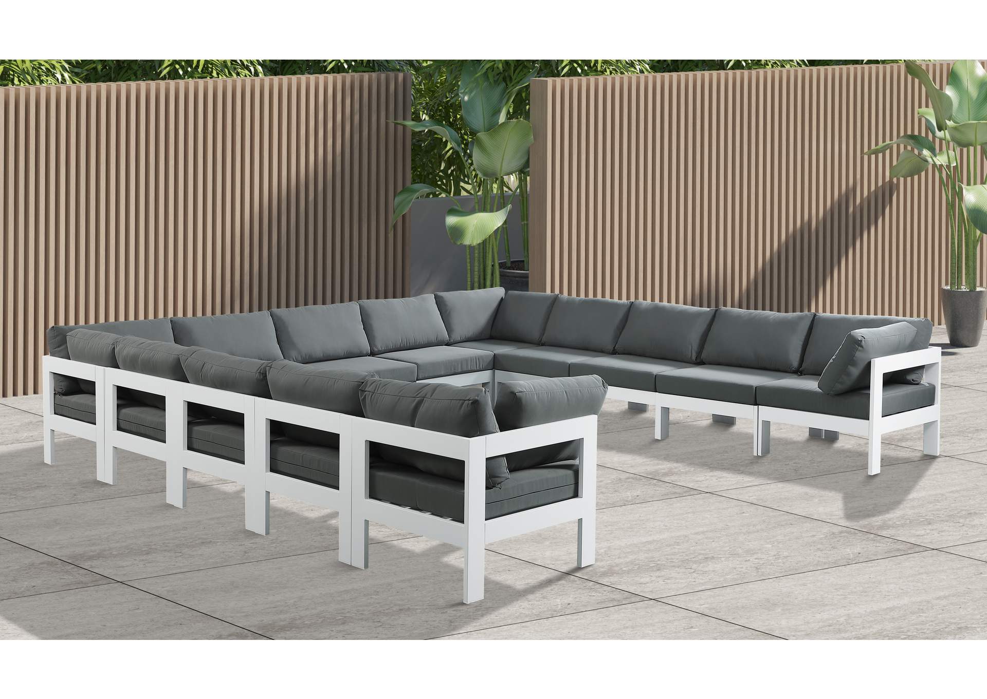 Nizuc Grey Water Resistant Fabric Outdoor Patio Modular Sectional,Meridian Furniture