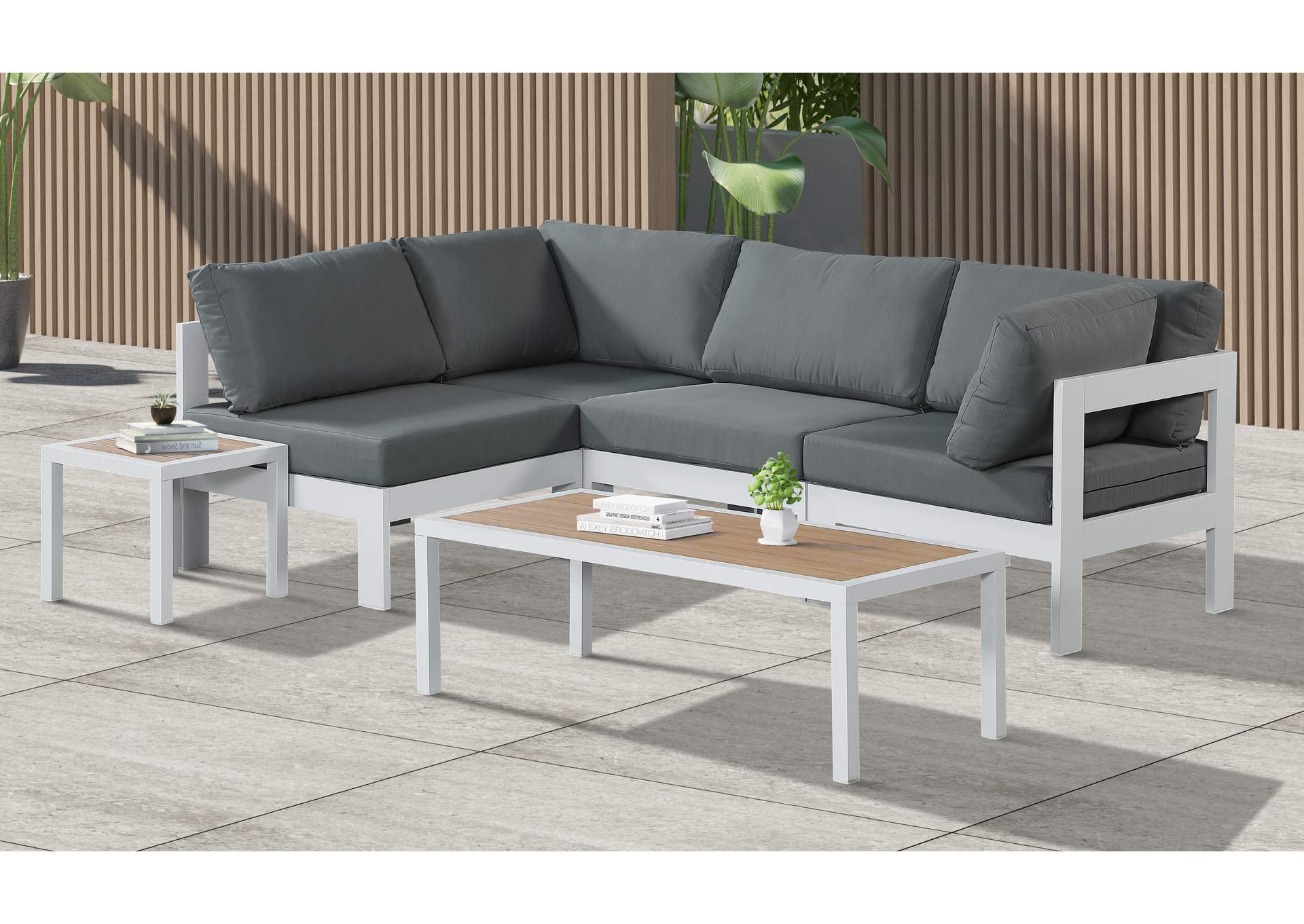 Nizuc Grey Water Resistant Fabric Outdoor Patio Modular Sectional,Meridian Furniture