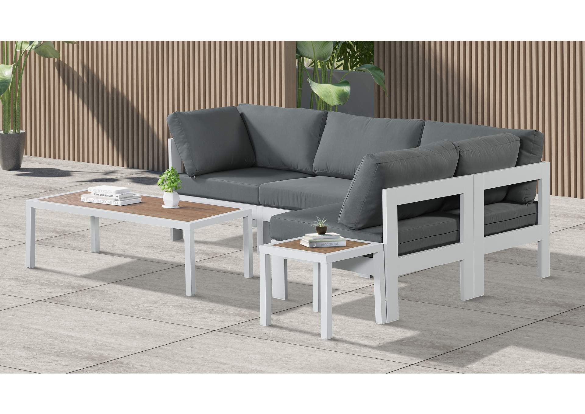 Nizuc Grey Water Resistant Fabric Outdoor Patio Modular Sectional,Meridian Furniture