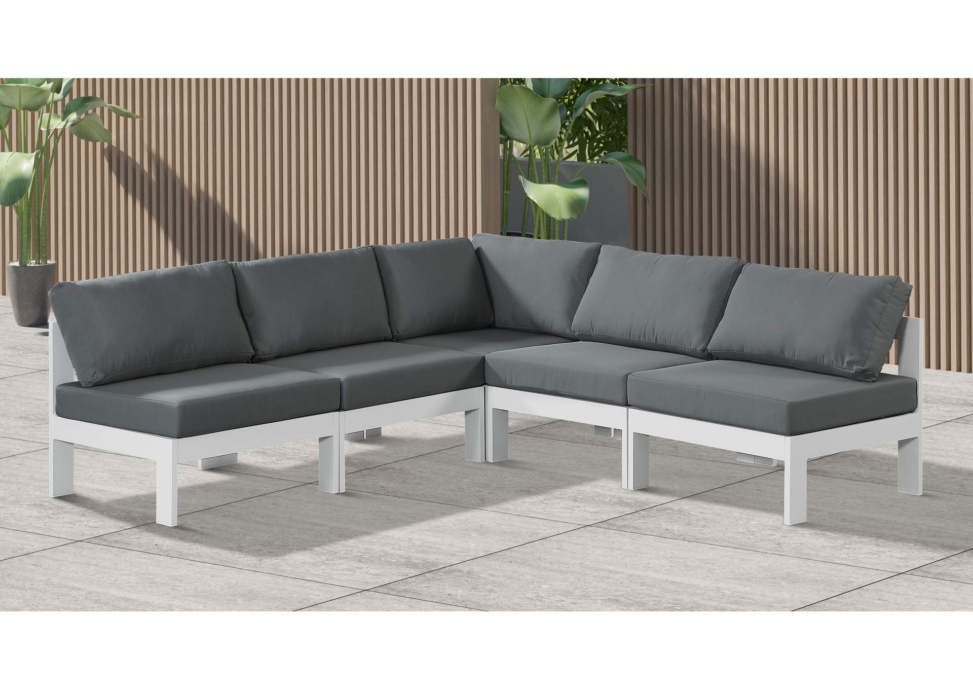 Nizuc Grey Water Resistant Fabric Outdoor Patio Modular Sectional,Meridian Furniture