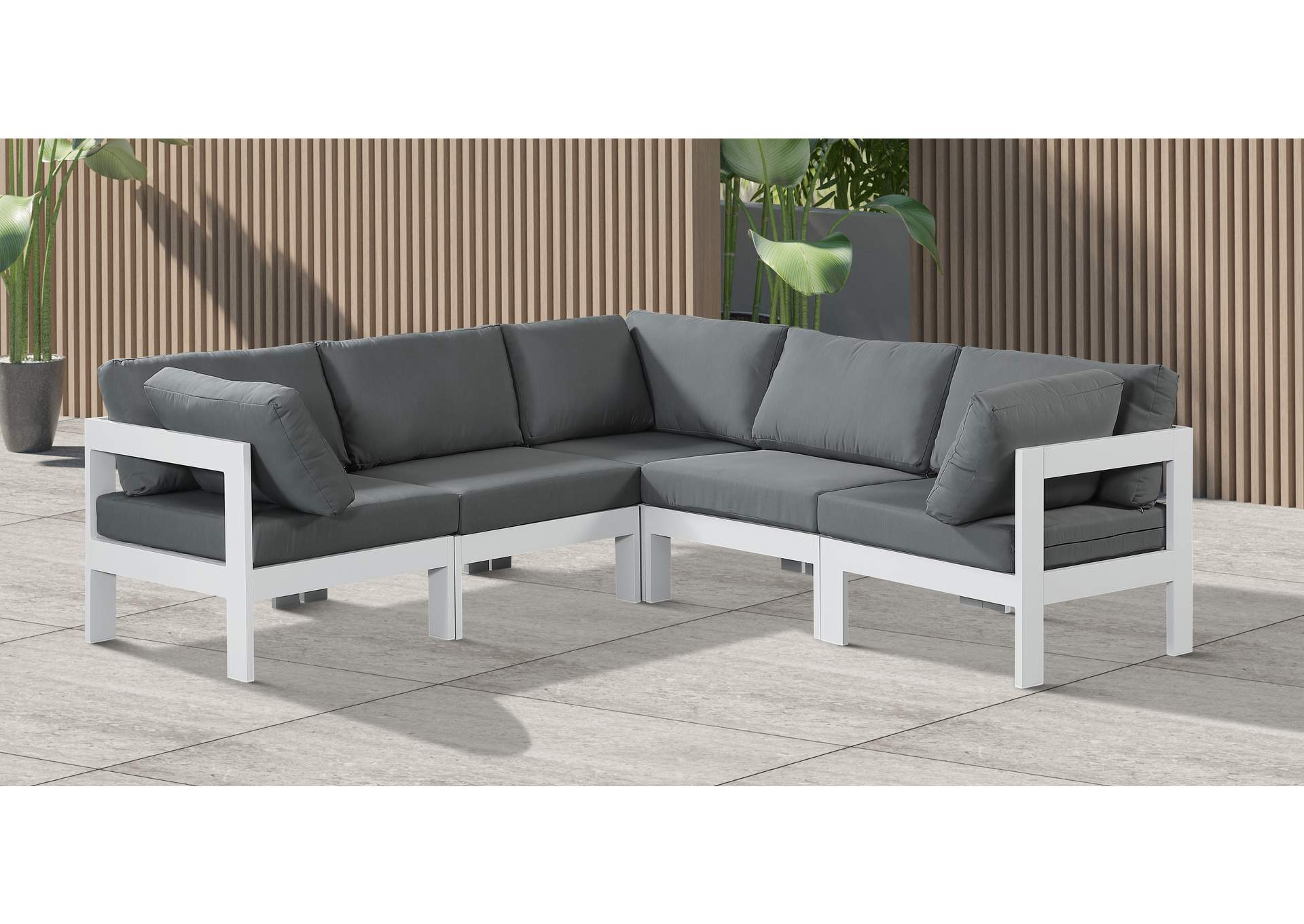 Nizuc Grey Water Resistant Fabric Outdoor Patio Modular Sectional,Meridian Furniture