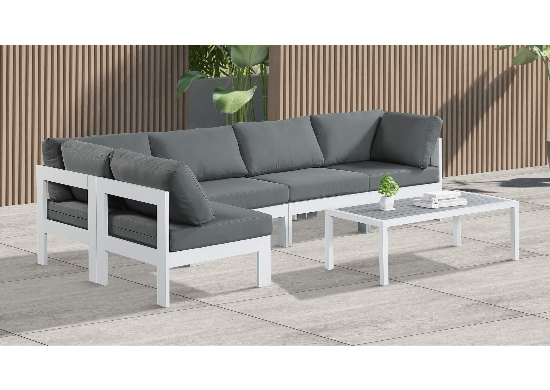 Nizuc Grey Water Resistant Fabric Outdoor Patio Modular Sectional,Meridian Furniture