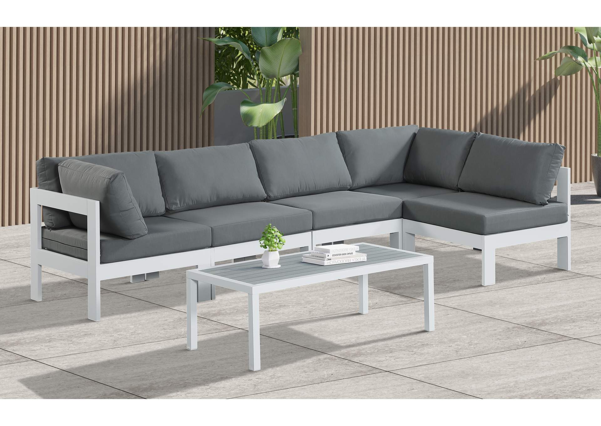 Nizuc Grey Water Resistant Fabric Outdoor Patio Modular Sectional,Meridian Furniture