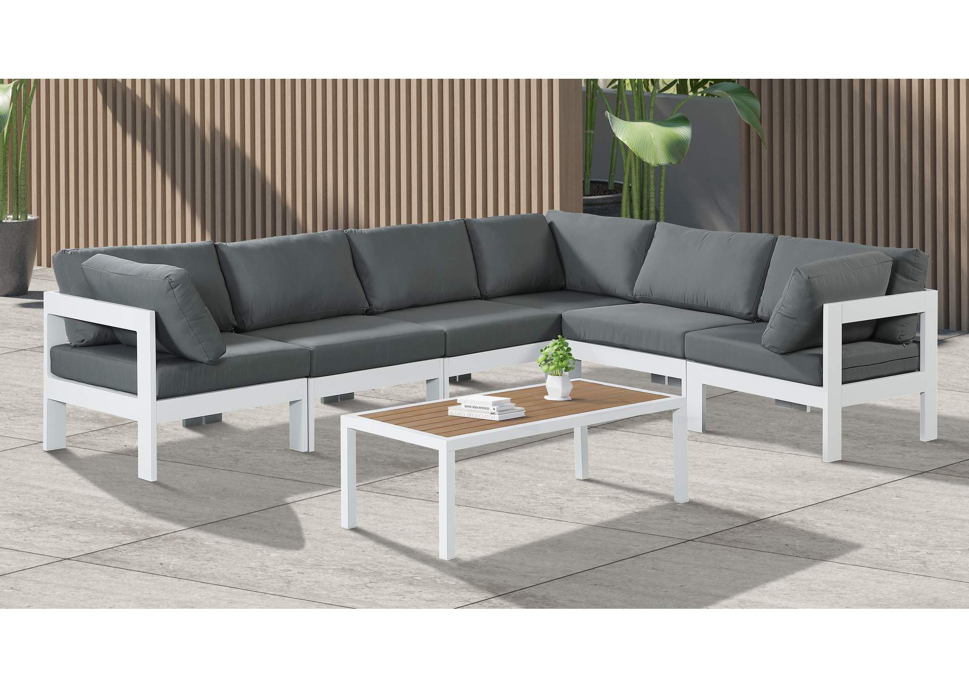 Nizuc Grey Water Resistant Fabric Outdoor Patio Modular Sectional,Meridian Furniture