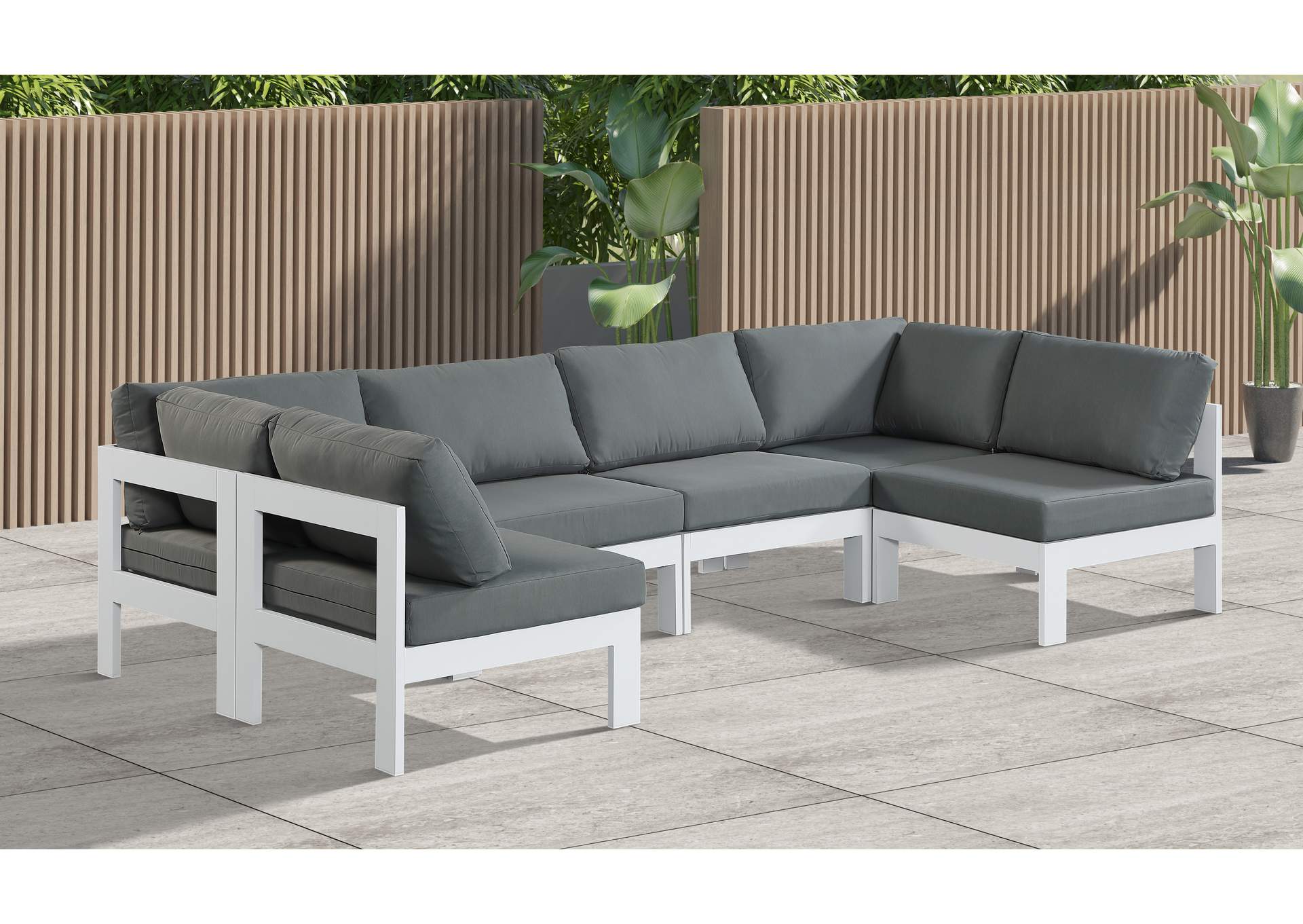 Nizuc Grey Water Resistant Fabric Outdoor Patio Modular Sectional,Meridian Furniture