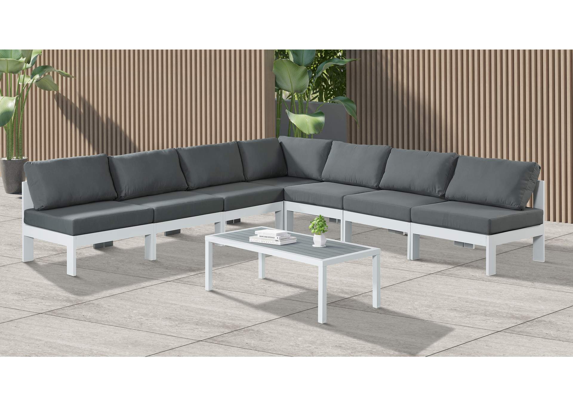 Nizuc Grey Water Resistant Fabric Outdoor Patio Modular Sectional,Meridian Furniture