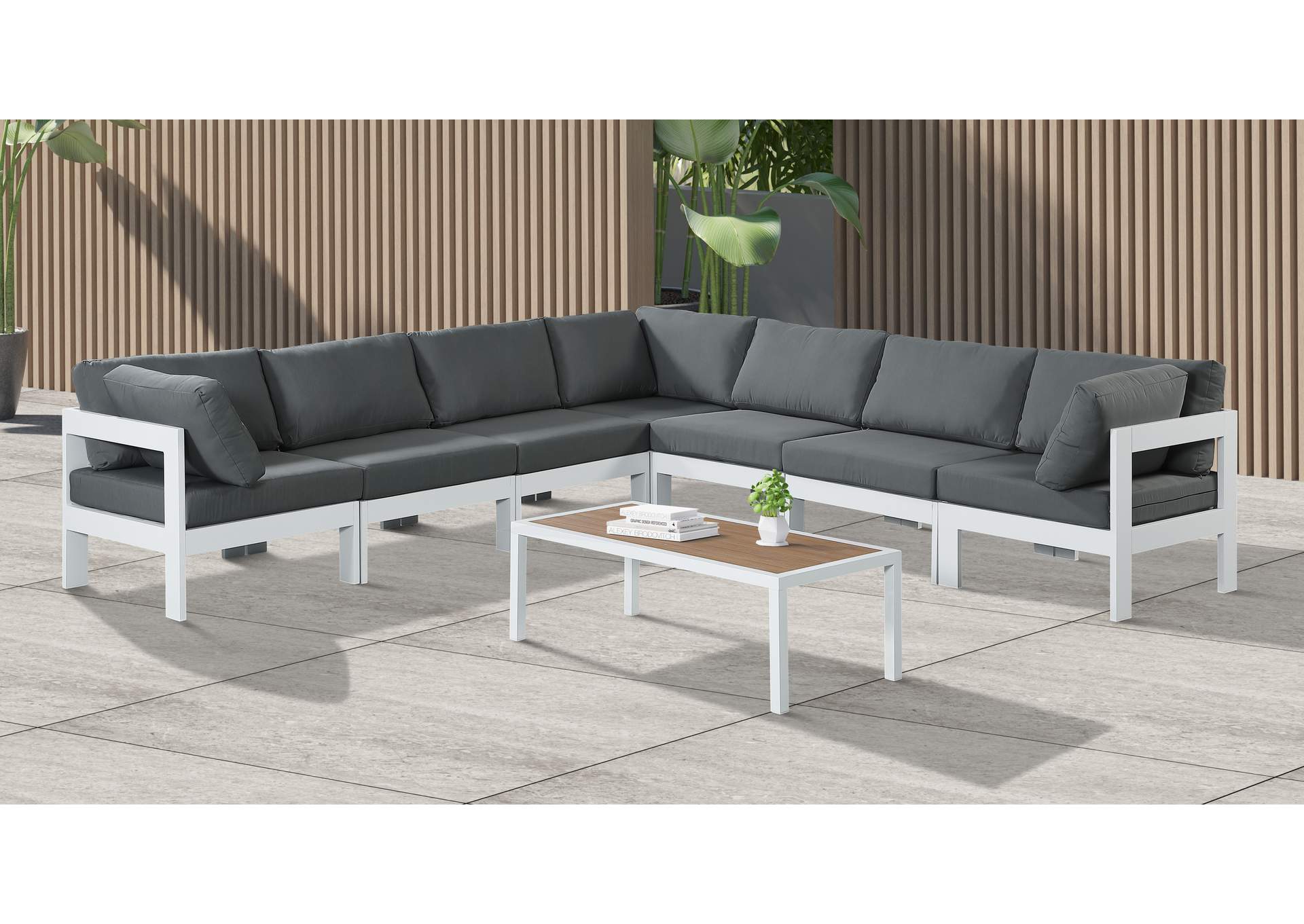 Nizuc Grey Water Resistant Fabric Outdoor Patio Modular Sectional,Meridian Furniture