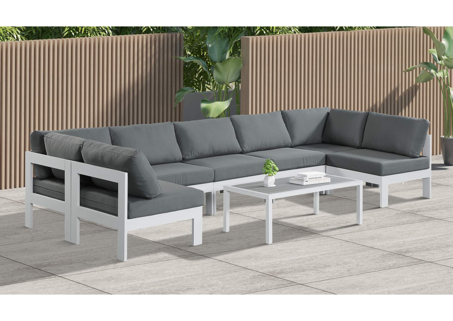 Nizuc Grey Water Resistant Fabric Outdoor Patio Modular Sectional,Meridian Furniture