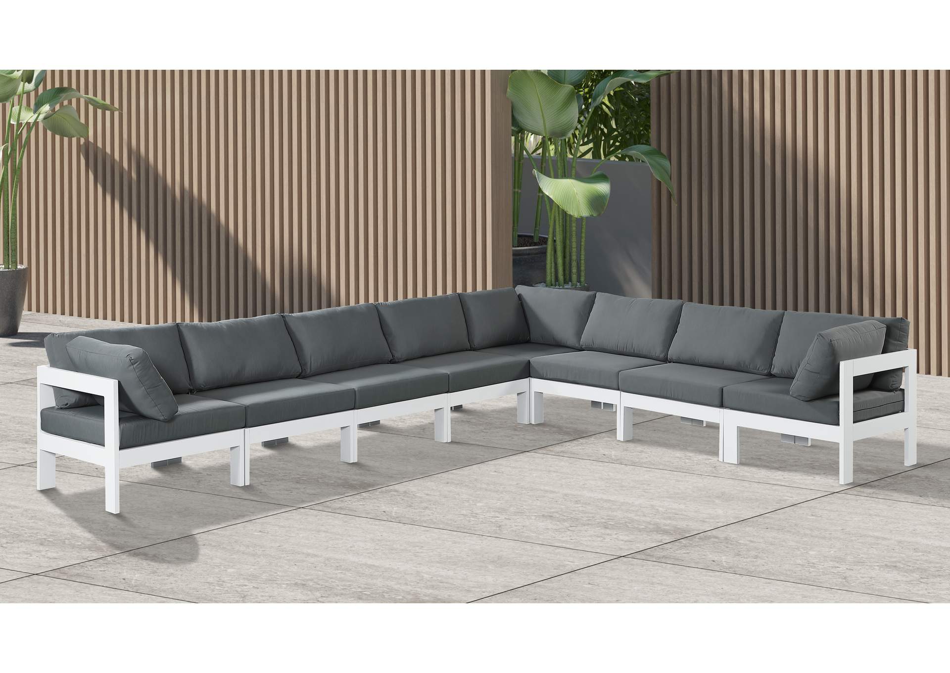 Nizuc Grey Water Resistant Fabric Outdoor Patio Modular Sectional,Meridian Furniture