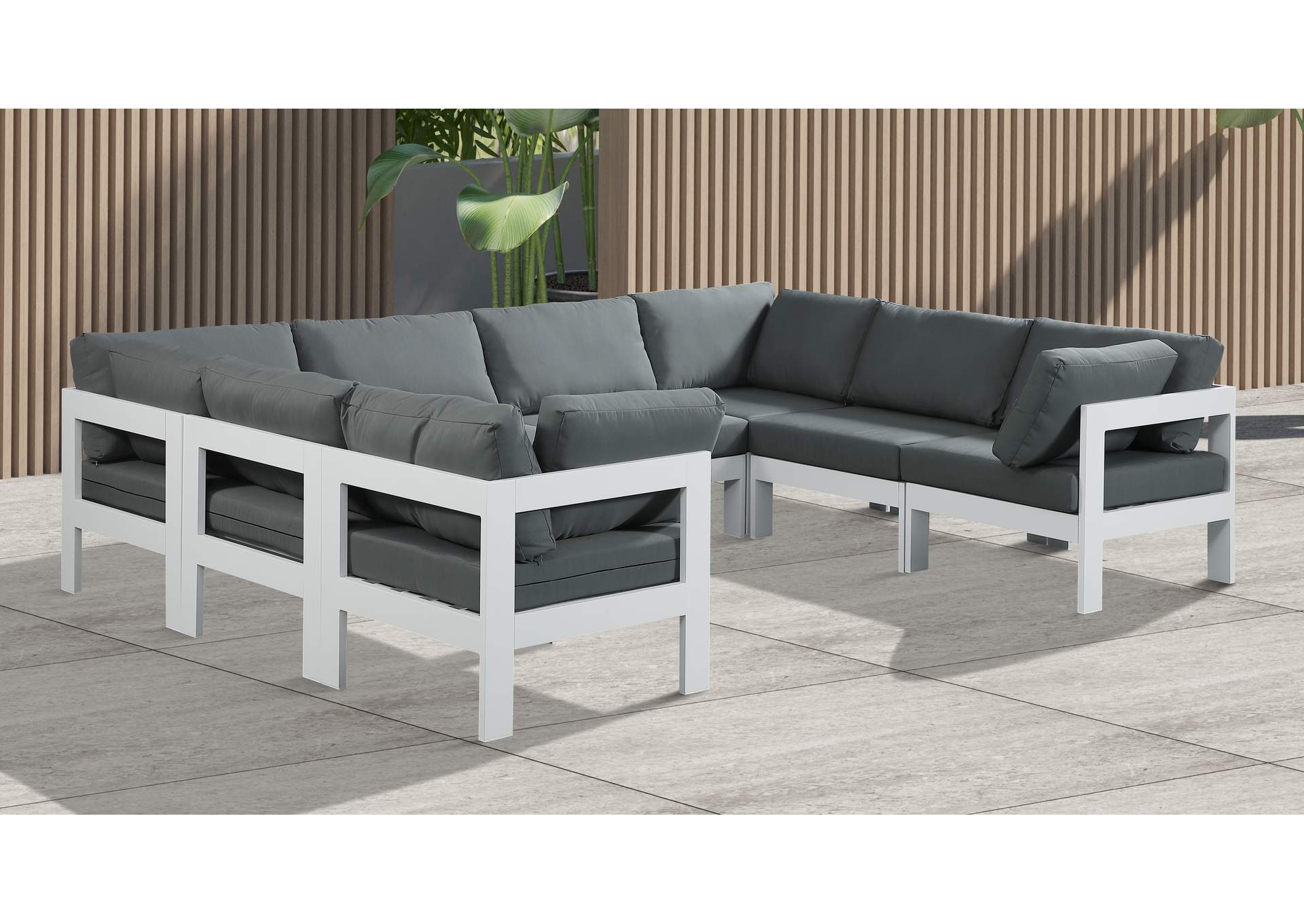 Nizuc Grey Water Resistant Fabric Outdoor Patio Modular Sectional,Meridian Furniture