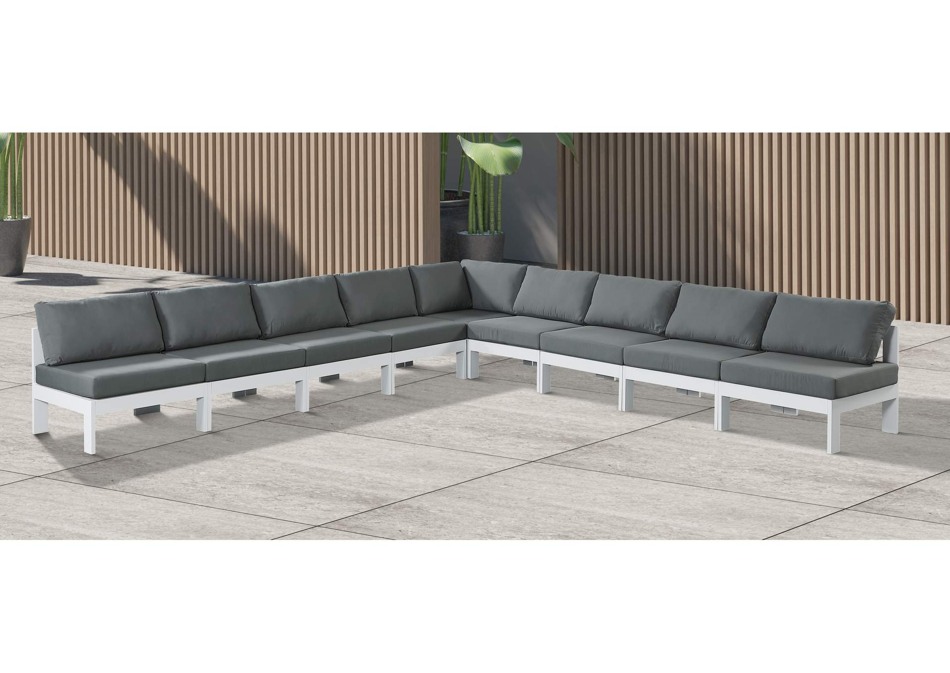 Nizuc Grey Water Resistant Fabric Outdoor Patio Modular Sectional,Meridian Furniture