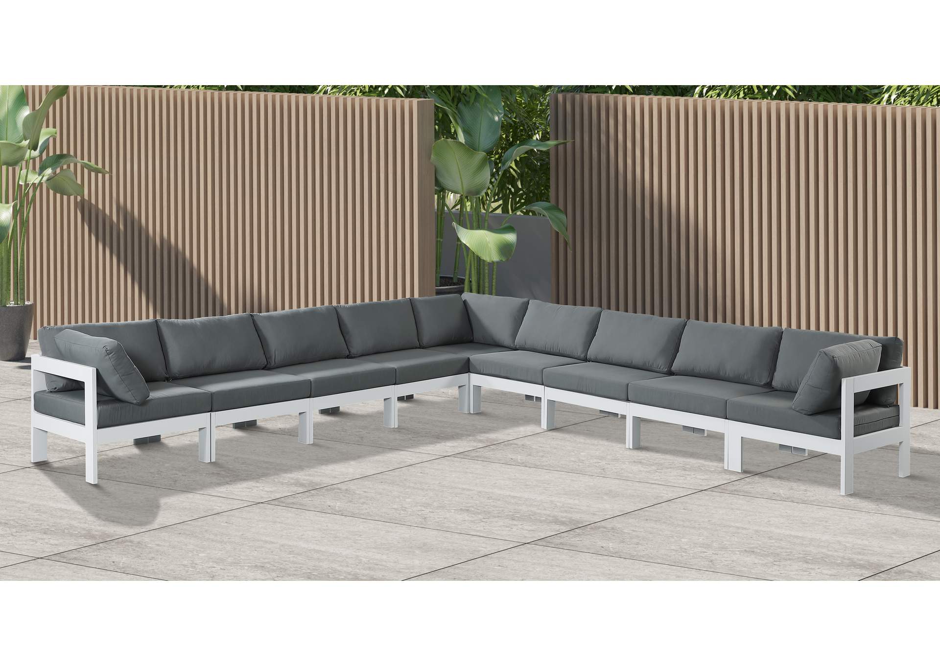 Nizuc Grey Water Resistant Fabric Outdoor Patio Modular Sectional,Meridian Furniture