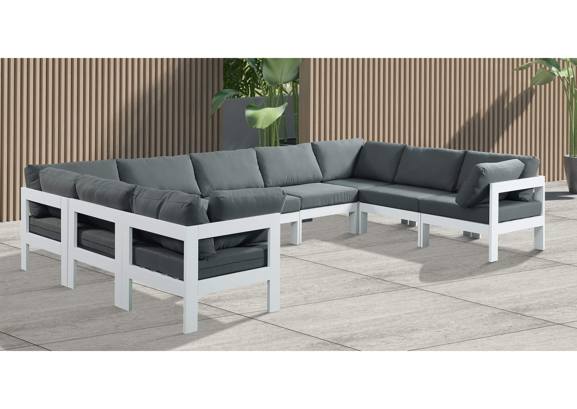 Nizuc Grey Water Resistant Fabric Outdoor Patio Modular Sectional,Meridian Furniture