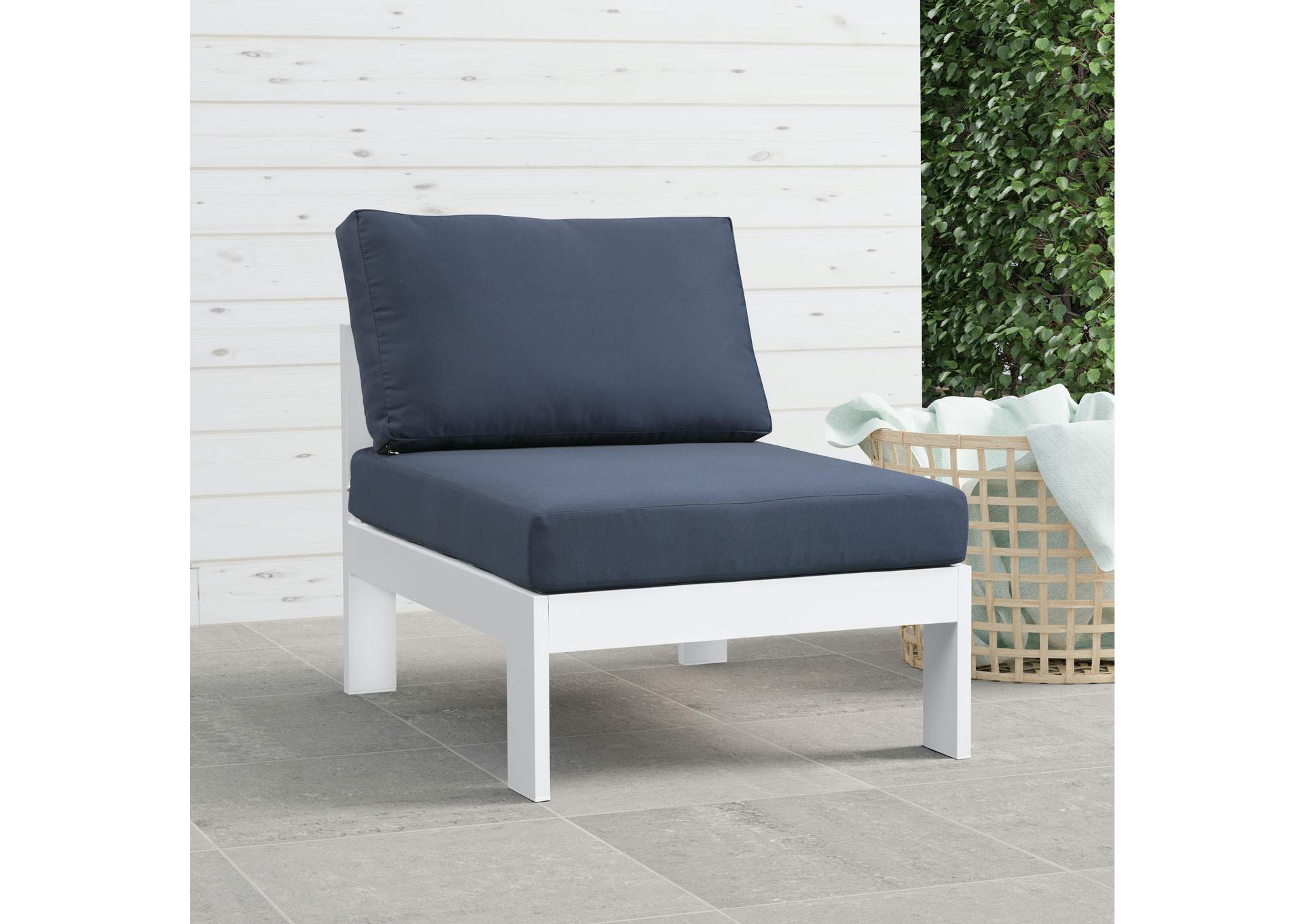 Nizuc Navy Waterproof Fabric Outdoor Patio Aluminum Armless Chair,Meridian Furniture