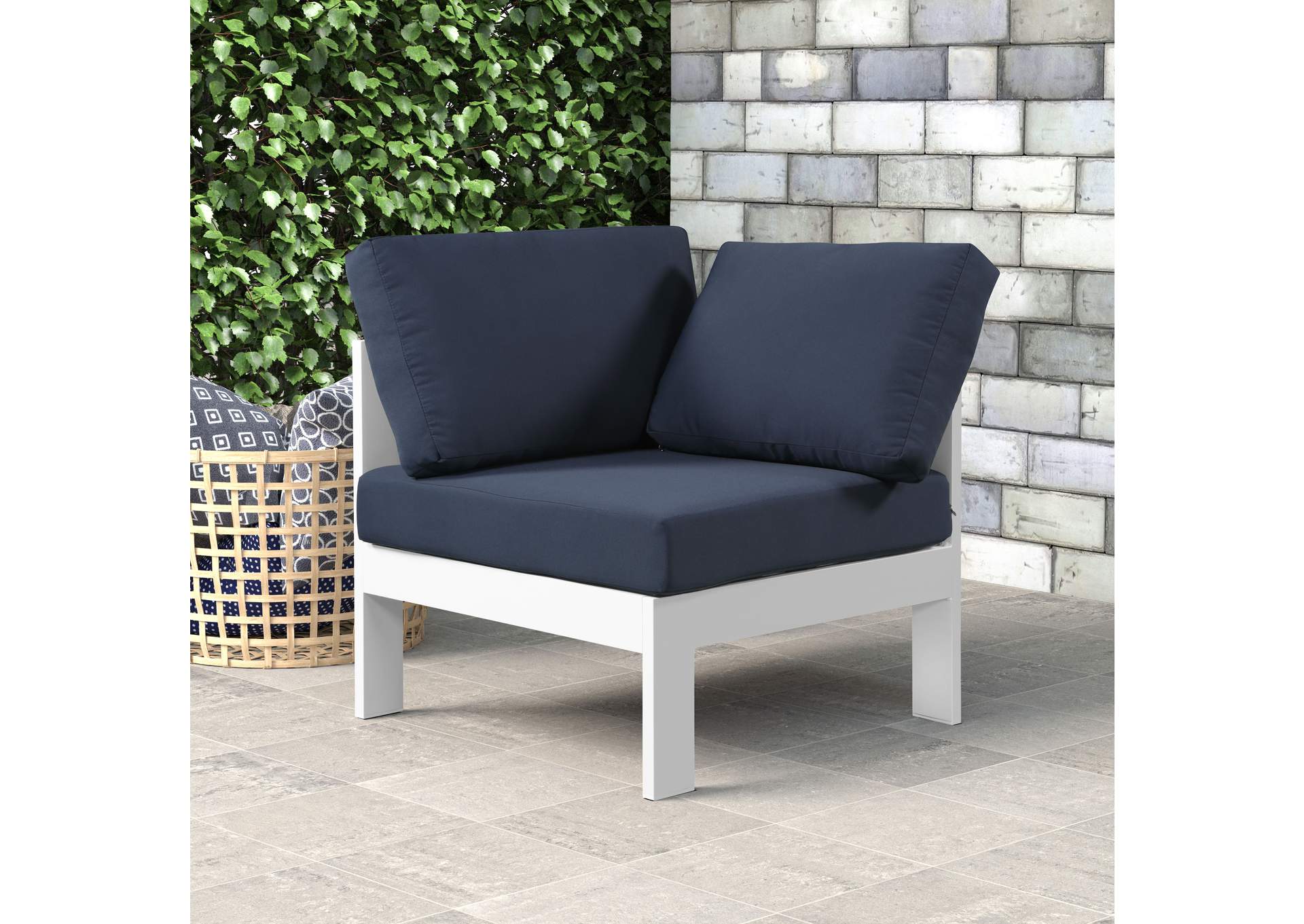 Nizuc Navy Waterproof Fabric Outdoor Patio Aluminum Corner Chair,Meridian Furniture