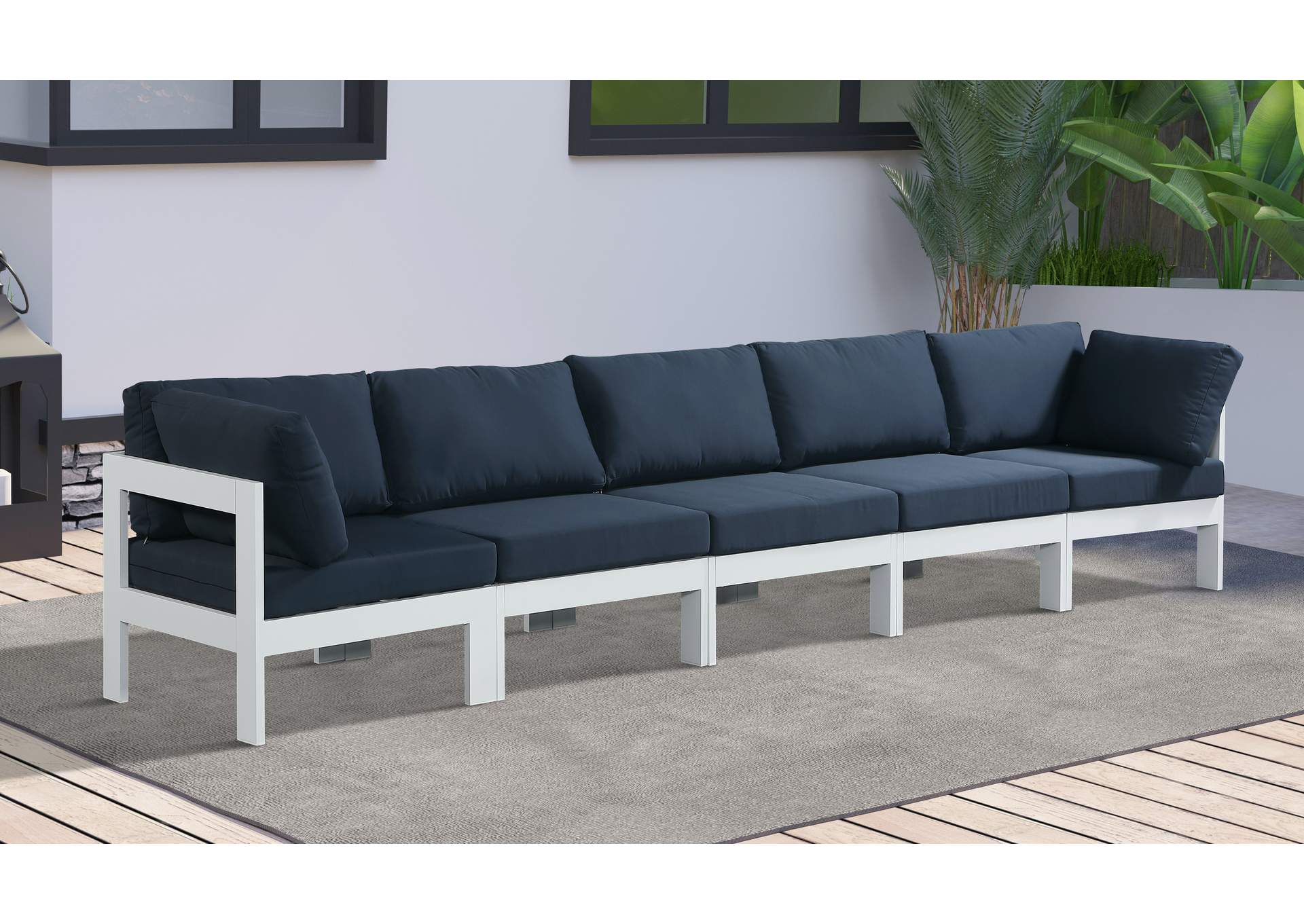 Nizuc Navy Water Resistant Fabric Outdoor Patio Modular Sofa,Meridian Furniture