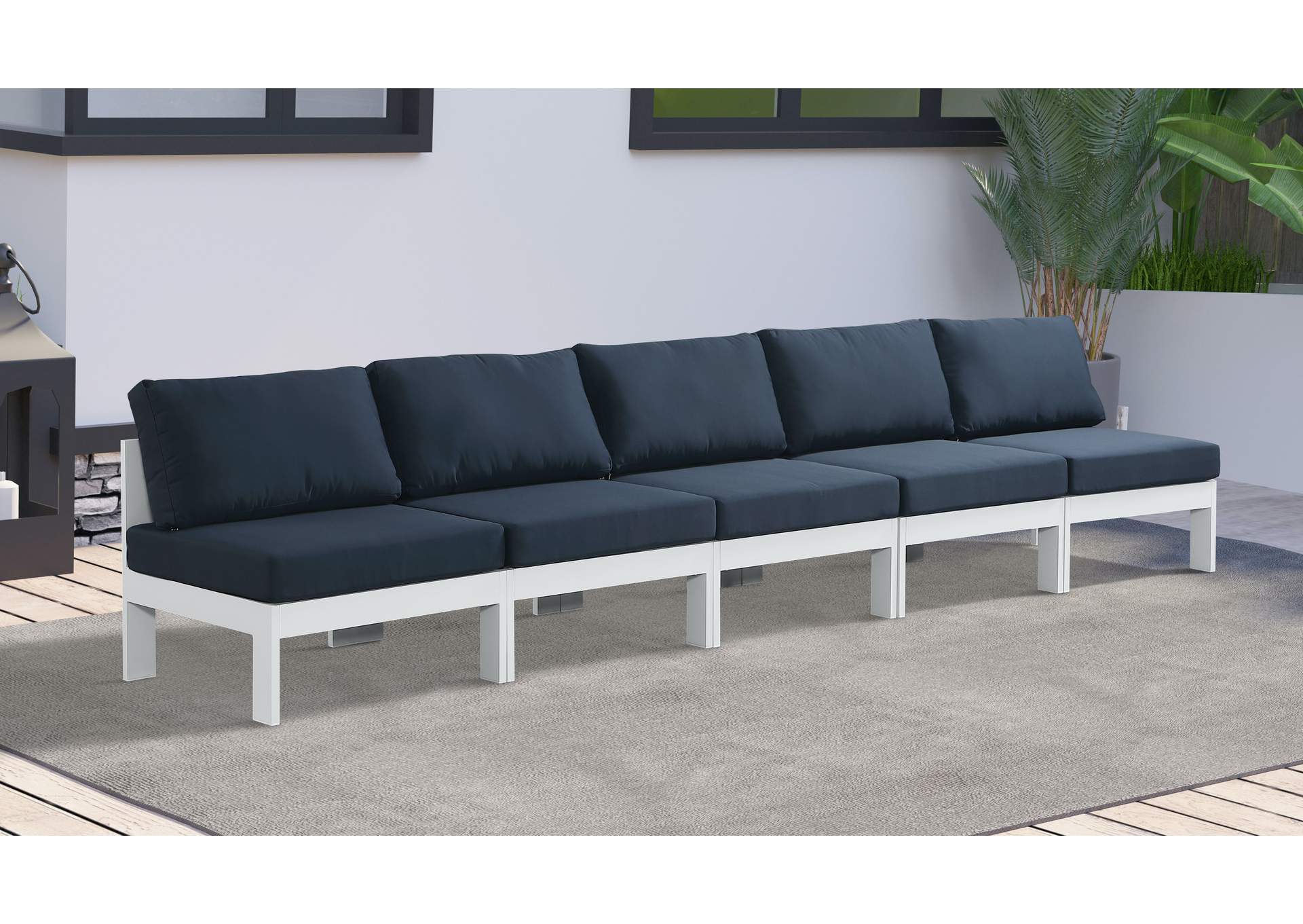 Nizuc Navy Water Resistant Fabric Outdoor Patio Modular Sofa,Meridian Furniture