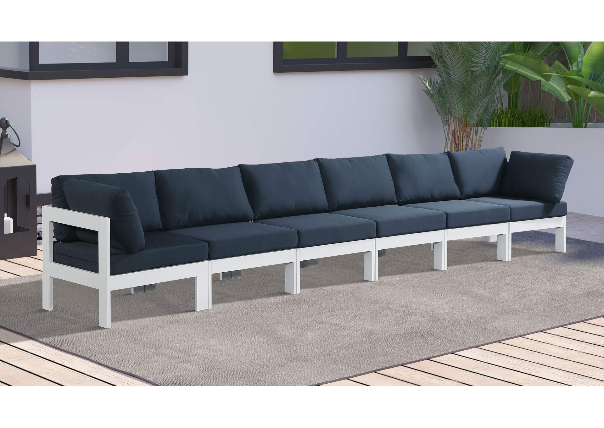 Nizuc Navy Water Resistant Fabric Outdoor Patio Modular Sofa,Meridian Furniture