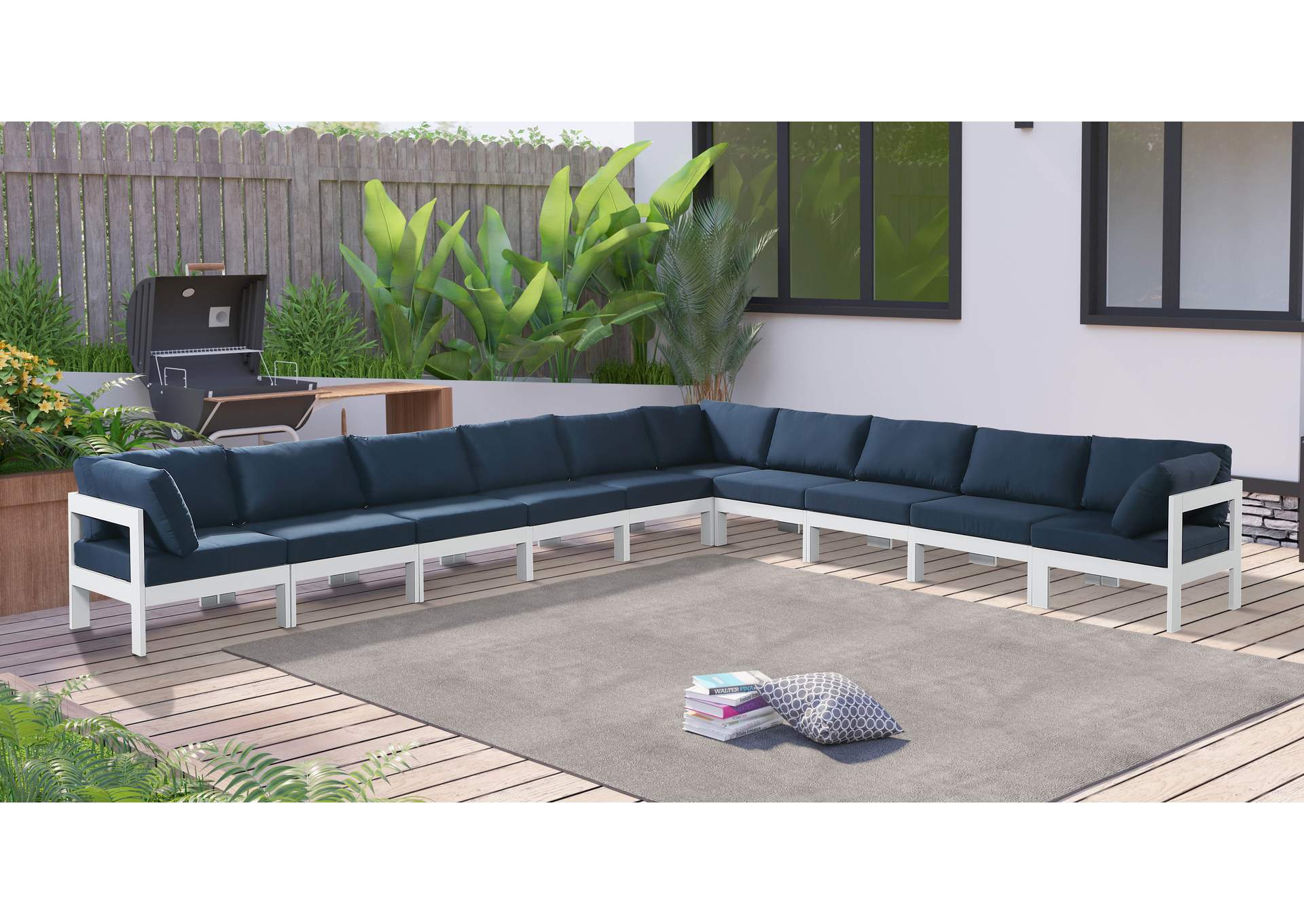 Nizuc Navy Water Resistant Fabric Outdoor Patio Modular Sectional,Meridian Furniture