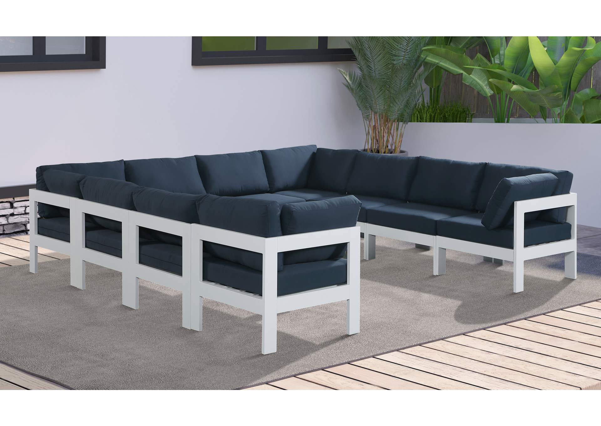 Nizuc Navy Water Resistant Fabric Outdoor Patio Modular Sectional,Meridian Furniture