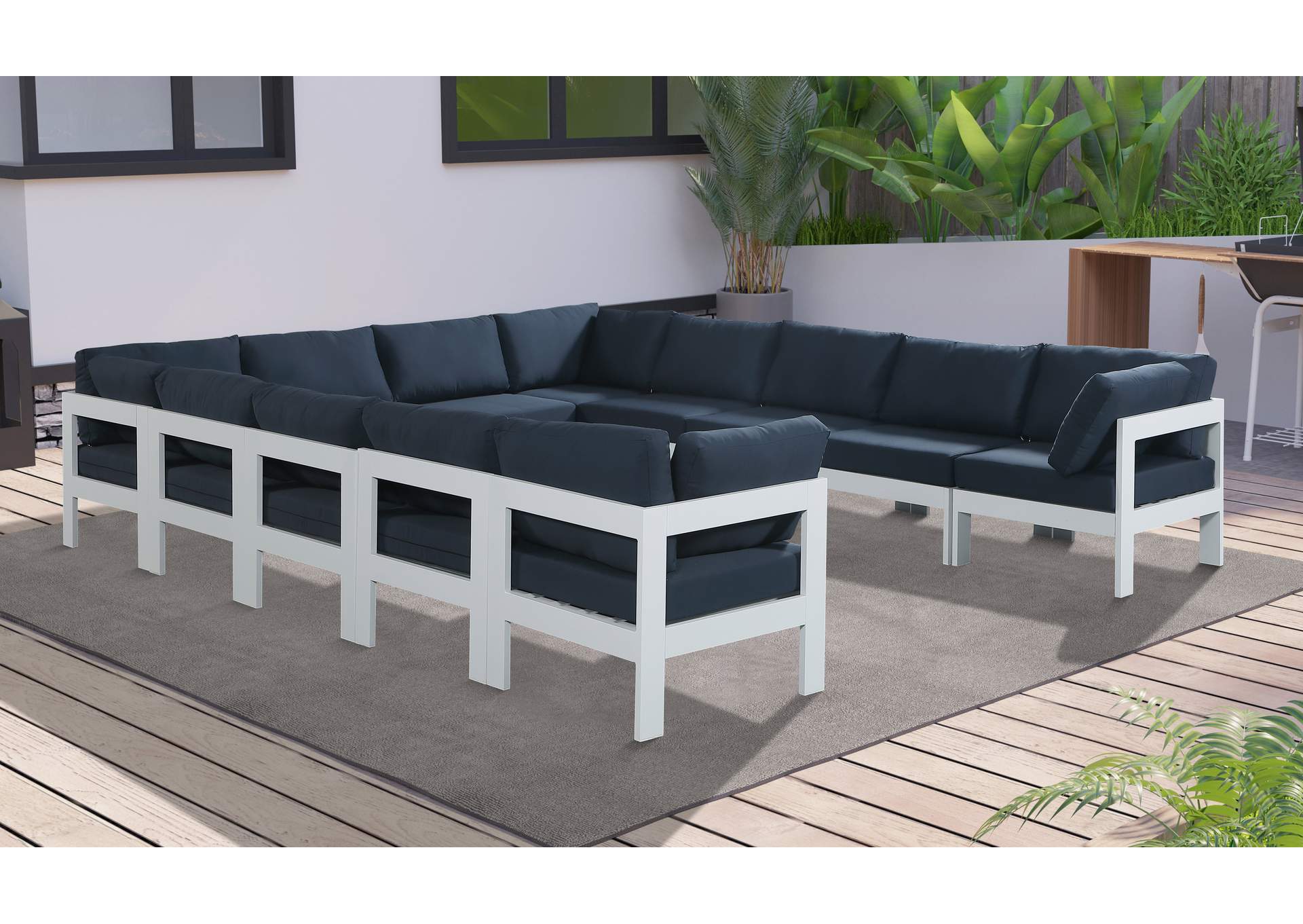 Nizuc Navy Water Resistant Fabric Outdoor Patio Modular Sectional,Meridian Furniture